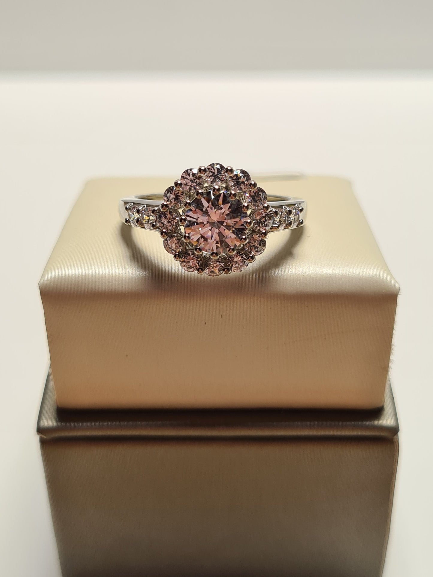 Swarovski Zirconia Large Halo Ring Sterling Silver SIZES L , R