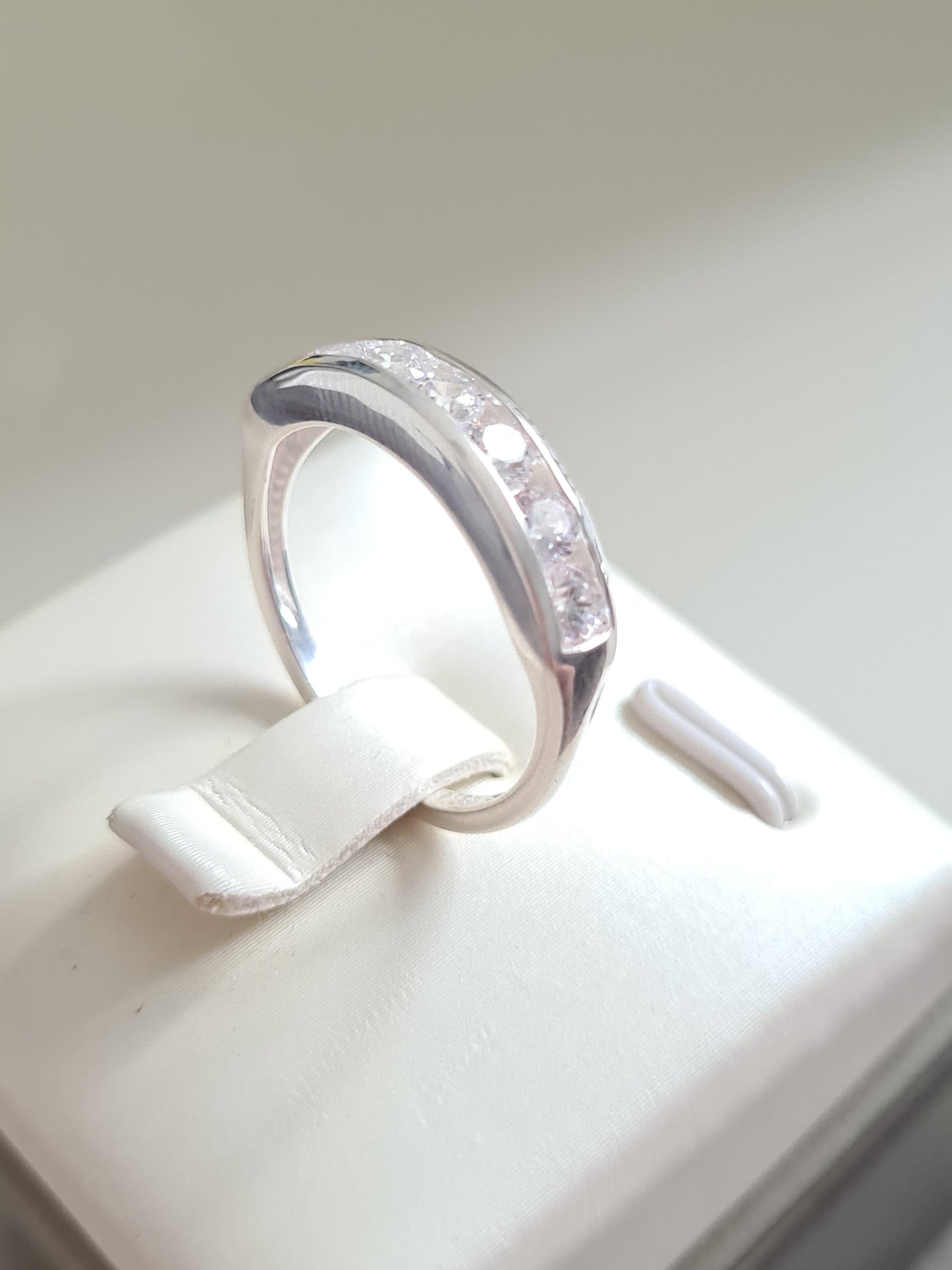 Swarovski Zirconia Round Cut Half Eternity Ring Sterling Silver SIZE N