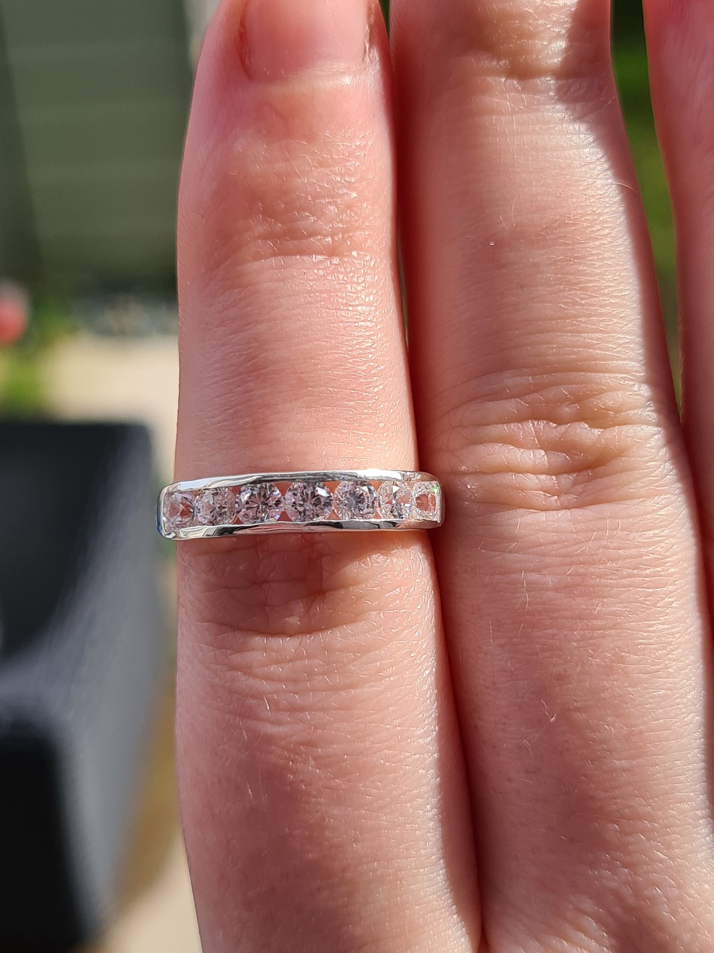 Swarovski Zirconia Round Cut Half Eternity Ring Sterling Silver SIZE N