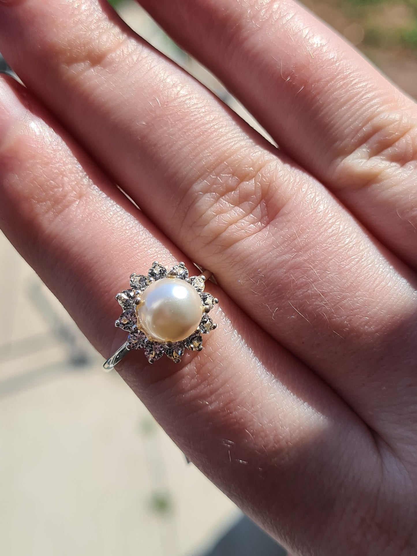 Swarovski Pearl and Zirconia Ring Sterling Silver SIZE N