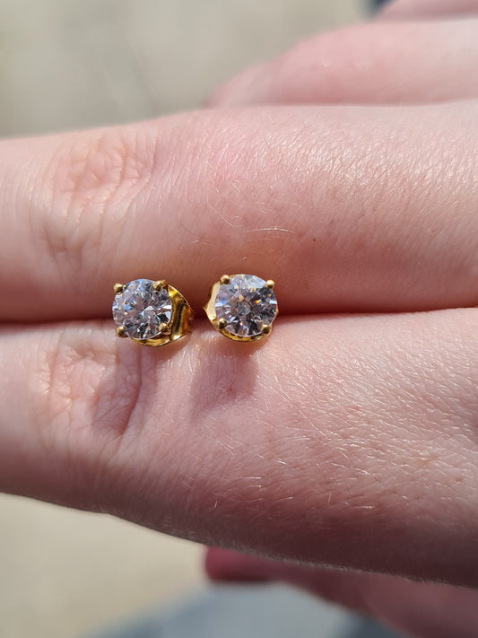 Swarovski Zirconia 0.5CT 14K Gold Overlay 925 Sterling Silver Stud Earrings