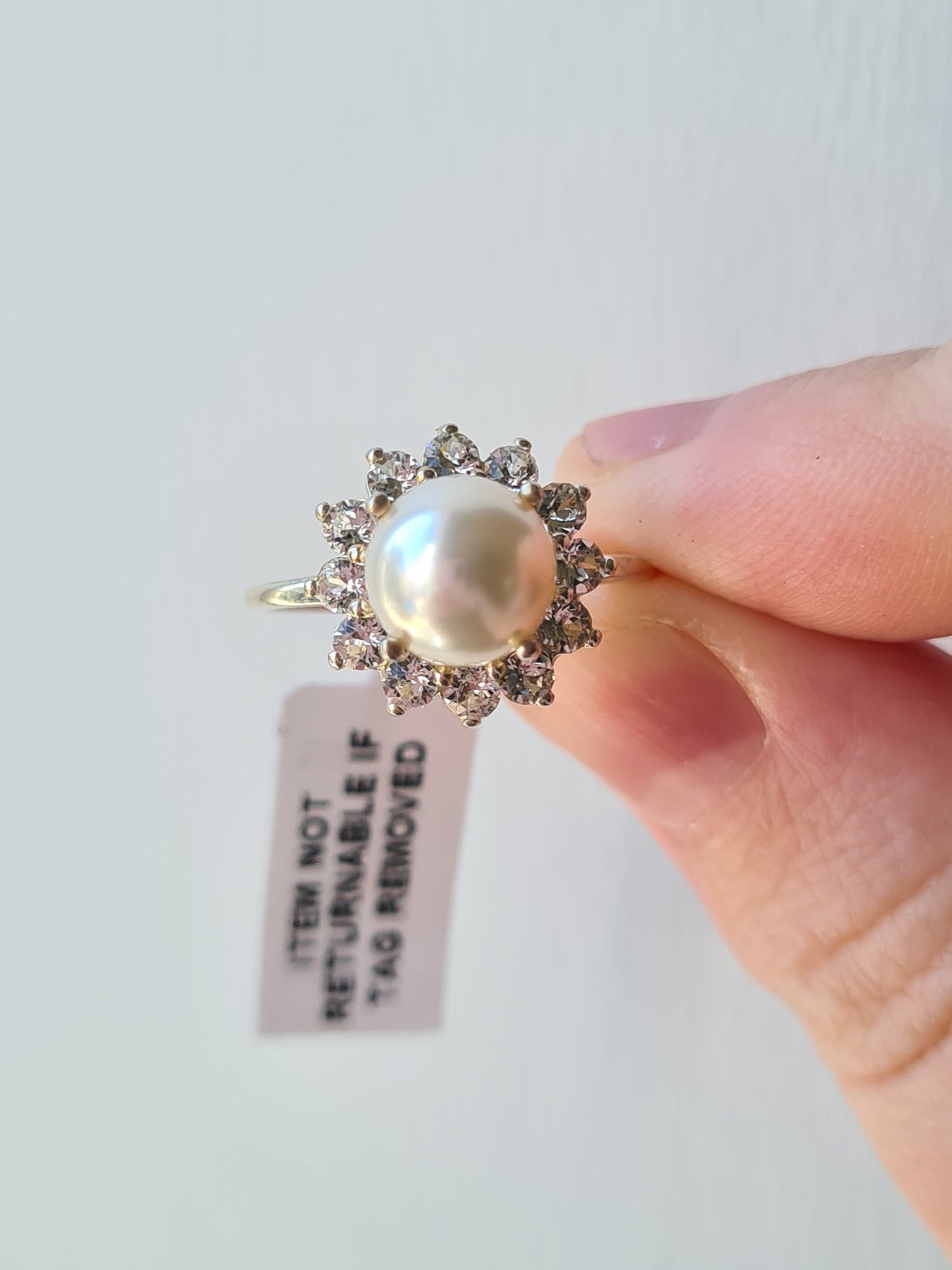 Swarovski Pearl and Zirconia Ring Sterling Silver SIZE N