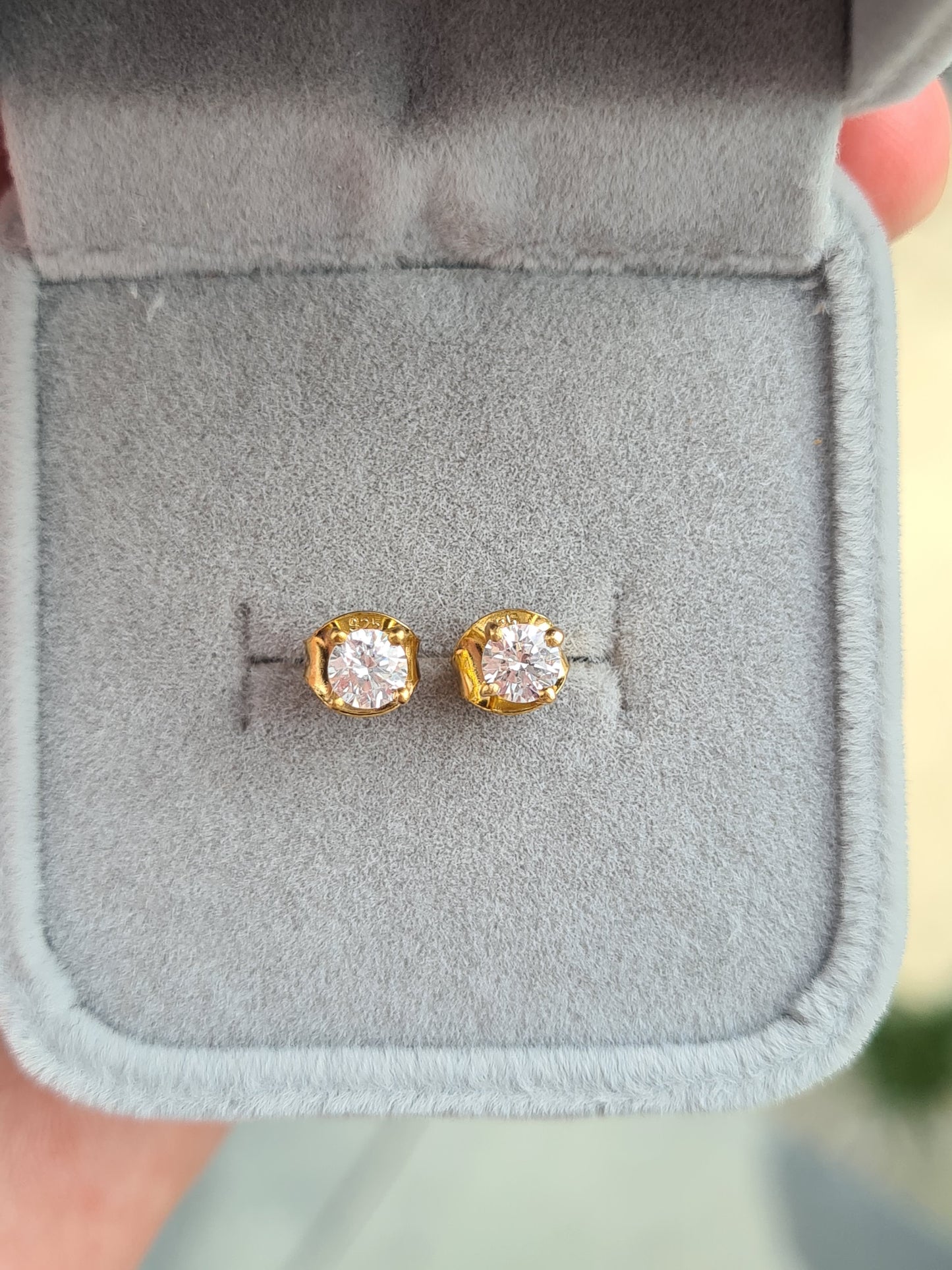 Swarovski Zirconia 0.5CT 14K Gold Overlay 925 Sterling Silver Stud Earrings