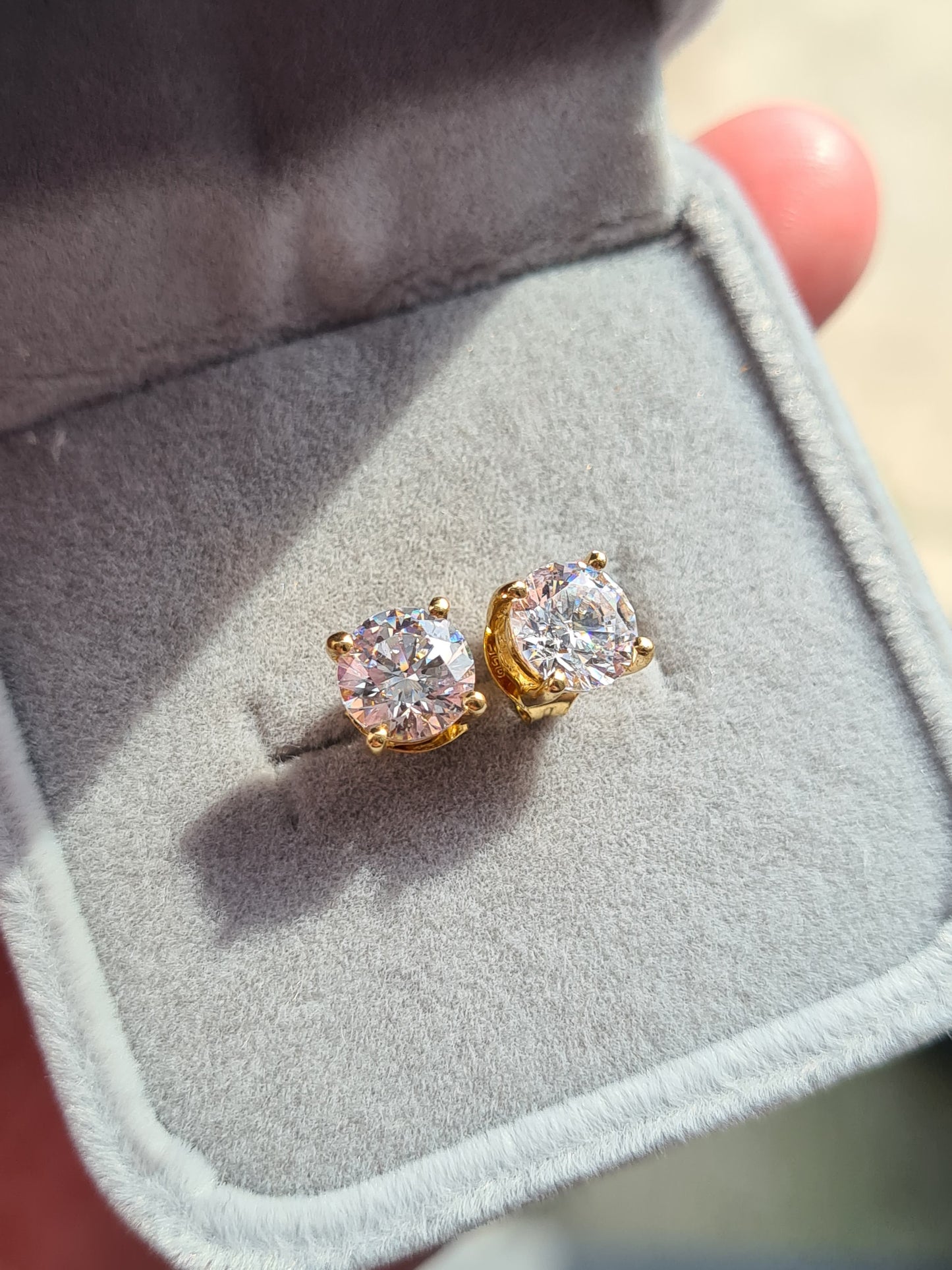 Swarovski Zirconia 2CT 14K Gold Overlay 925 Sterling Silver Stud Earrings