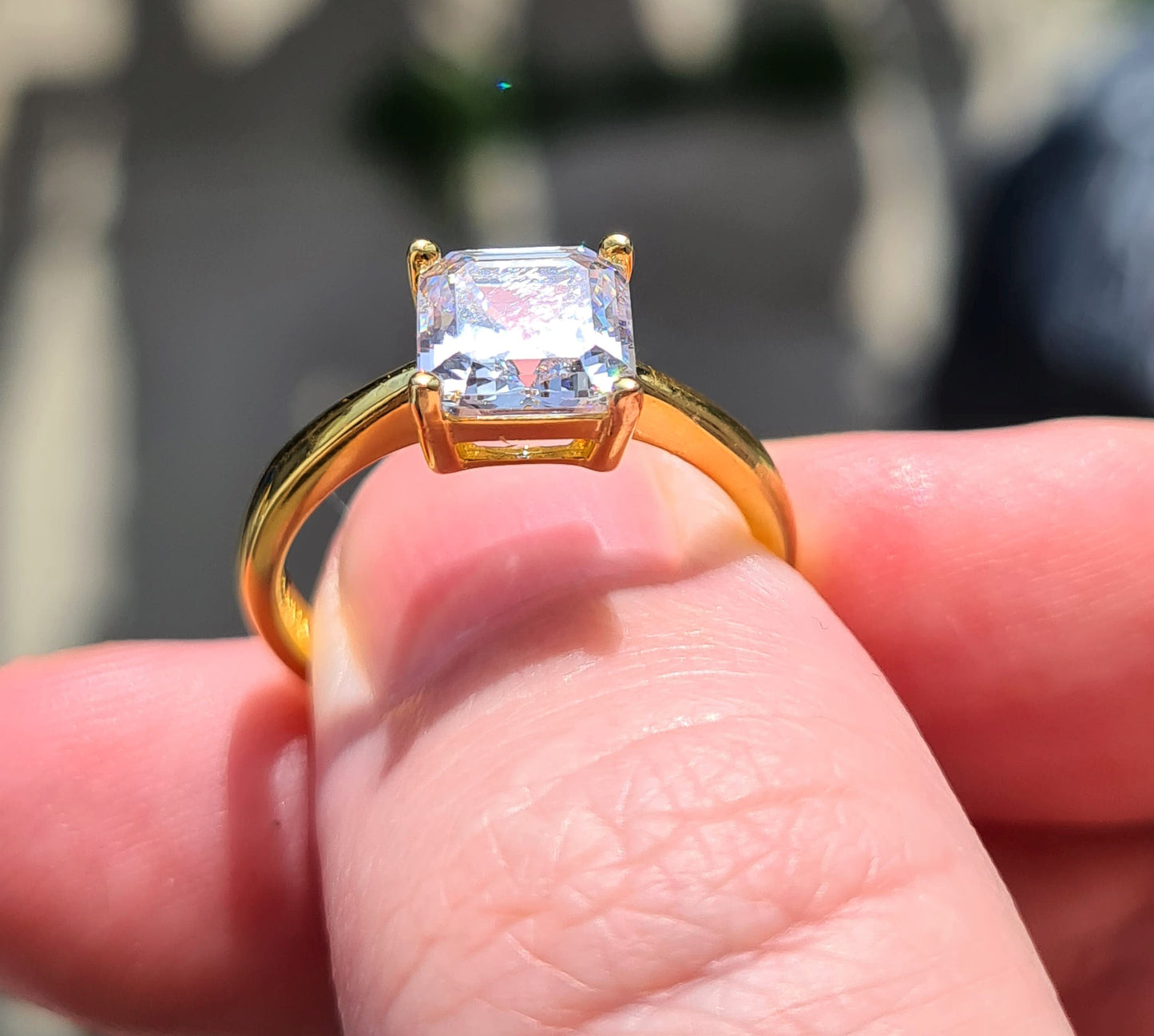 Simulated Diamond With Gold Overlay Sterling Silver SIZES M ,Q