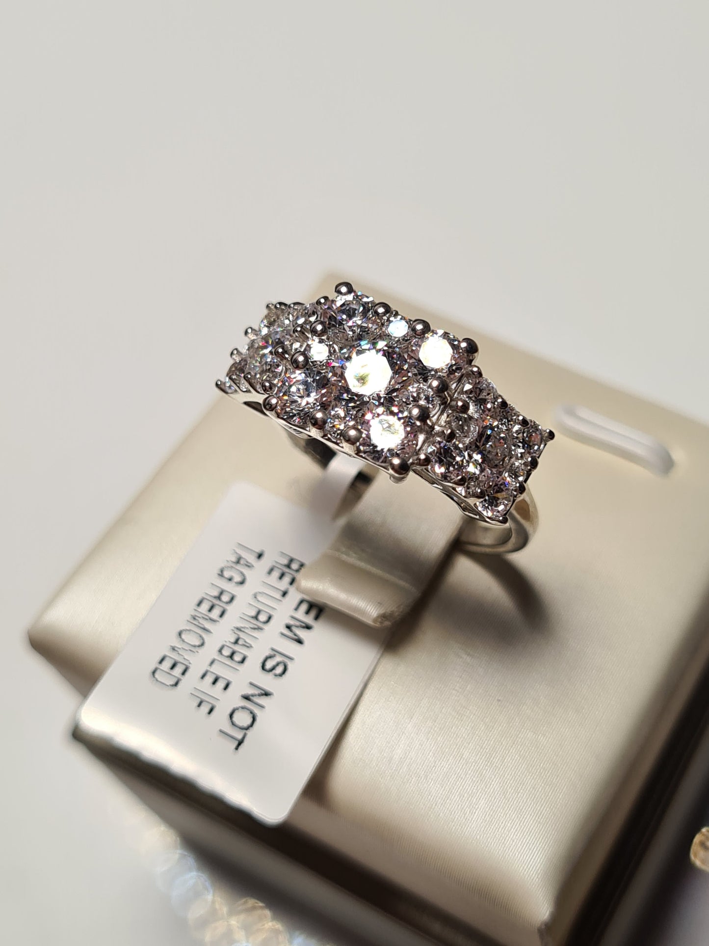 Swarovski Zirconia 3 Row Cluster Ring Sterling Silver SIZE O