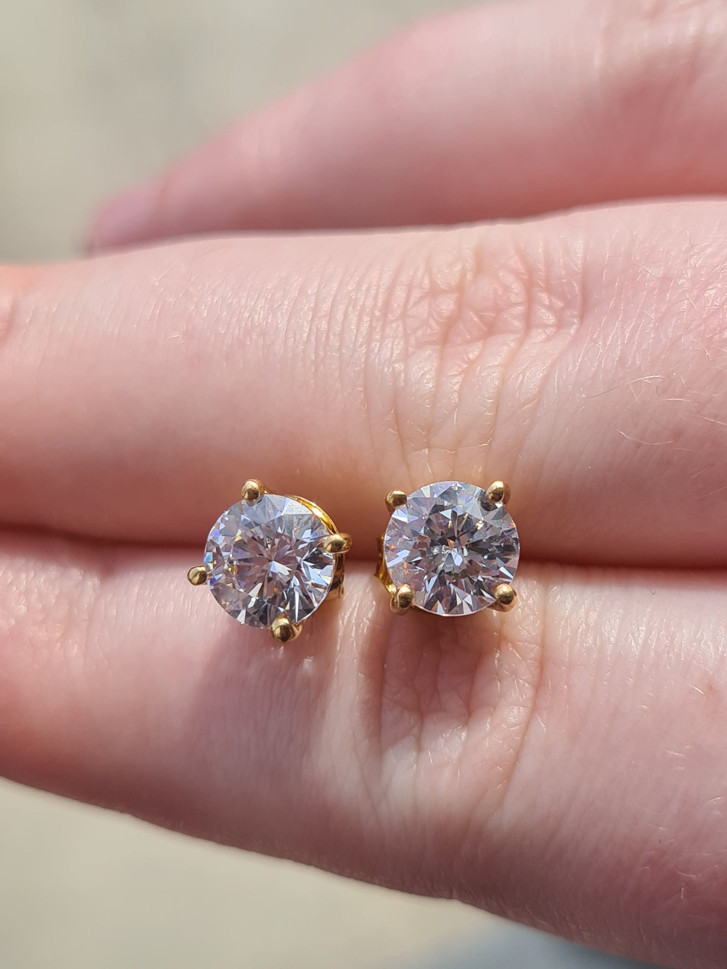 Swarovski Zirconia 2CT 14K Gold Overlay 925 Sterling Silver Stud Earrings