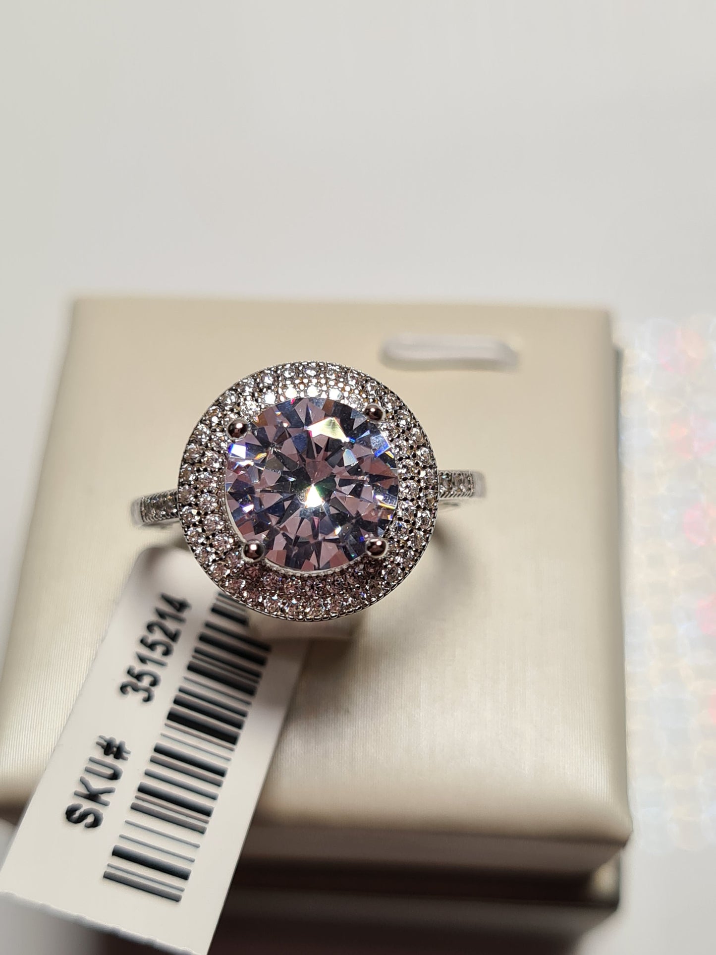 Large Round Cut Halo Simulated Diamond Ring SIZE P