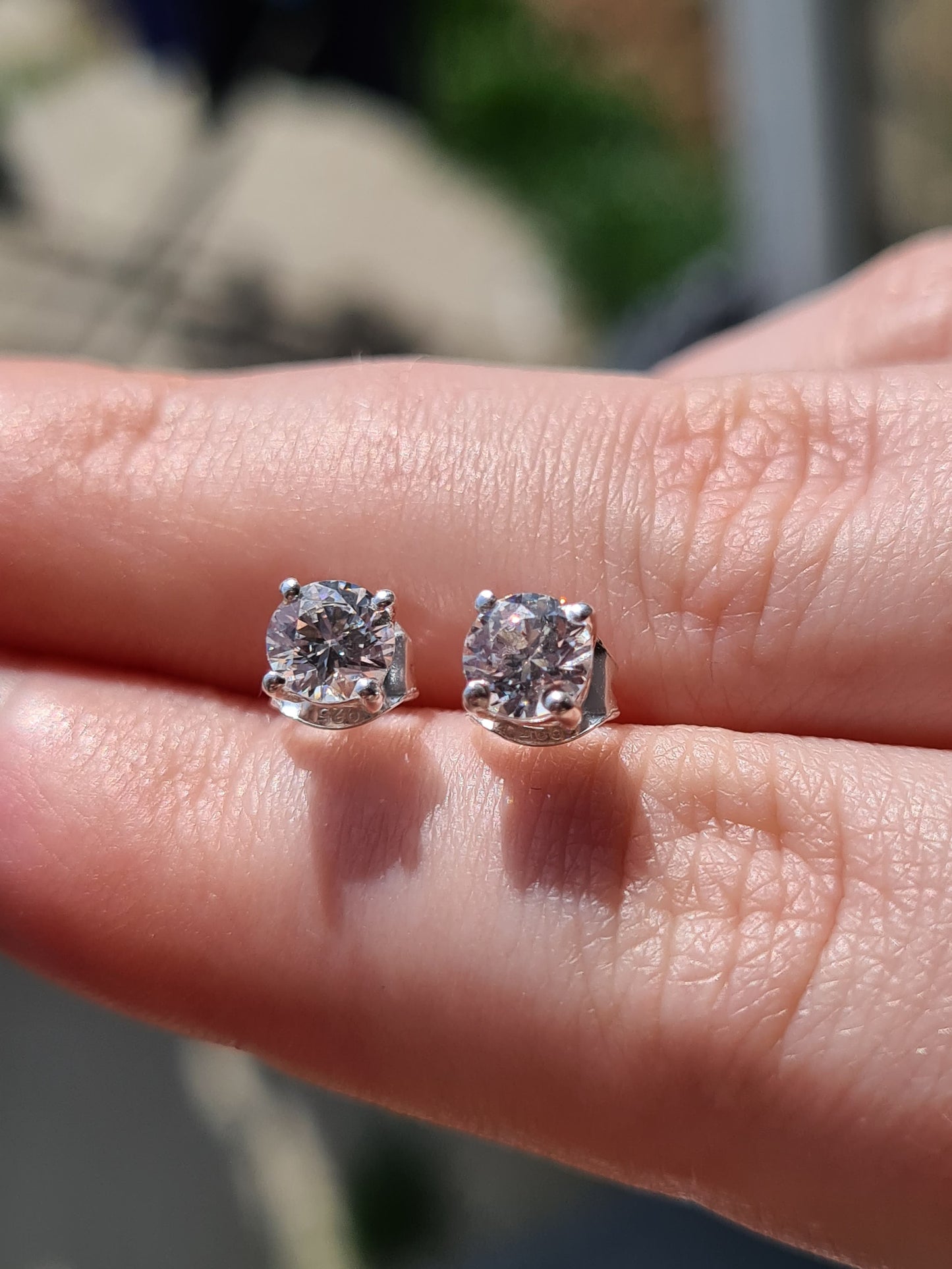 2 Piece Set -Swarovski Zirconia 925 Sterling Silver Solitaire Ring and Stud Earrings SIZES O,S