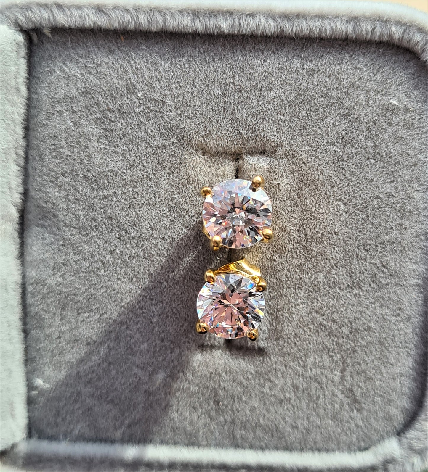 Swarovski Zirconia 2CT 14K Gold Overlay 925 Sterling Silver Stud Earrings