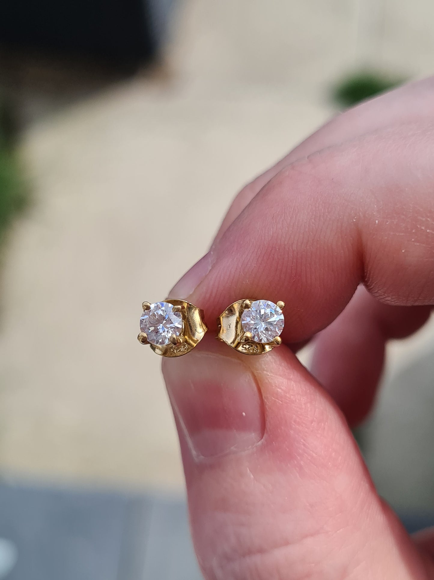 Swarovski Zirconia 0.5CT 14K Gold Overlay 925 Sterling Silver Stud Earrings