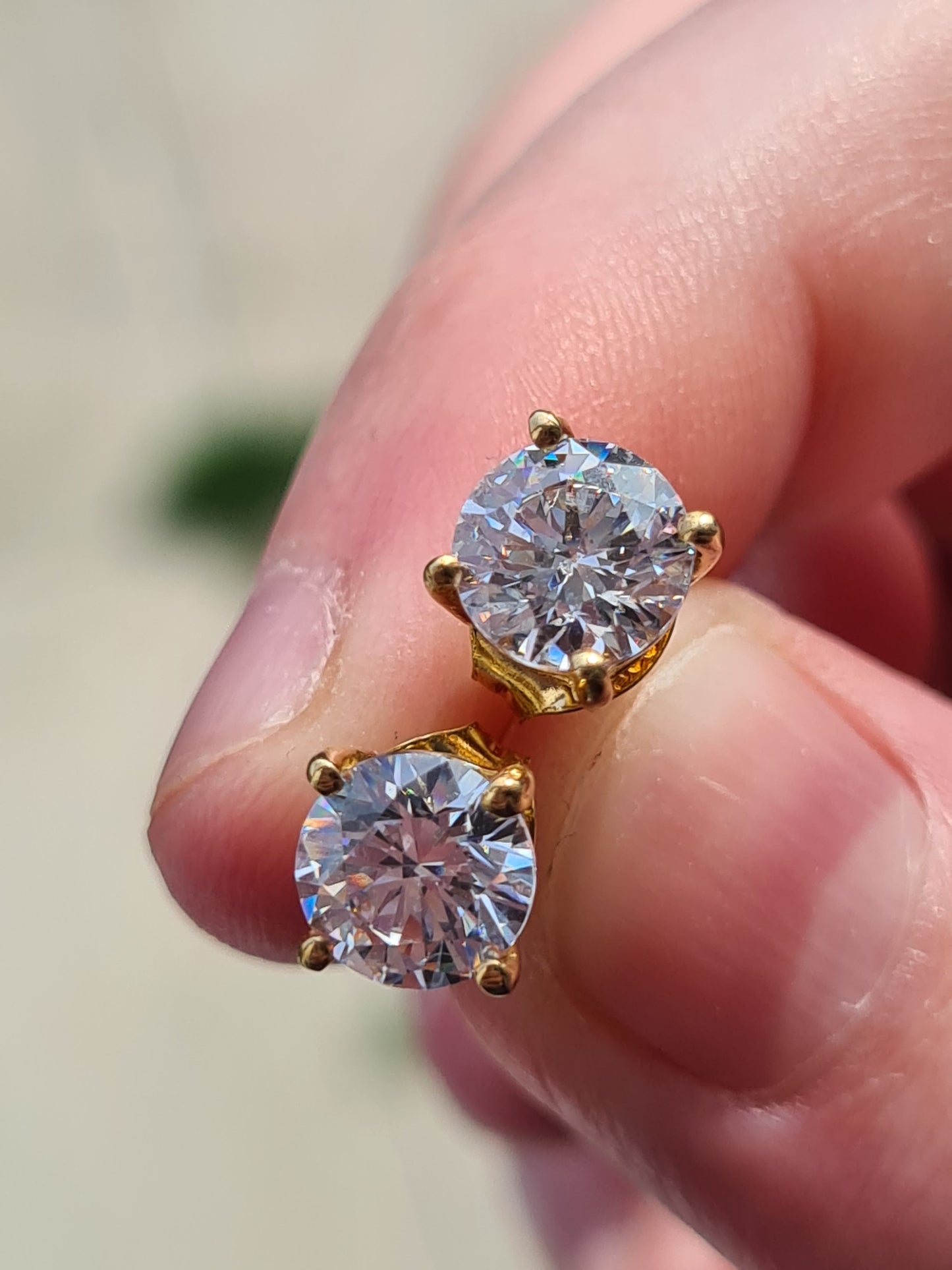 Swarovski Zirconia 2CT 14K Gold Overlay 925 Sterling Silver Stud Earrings