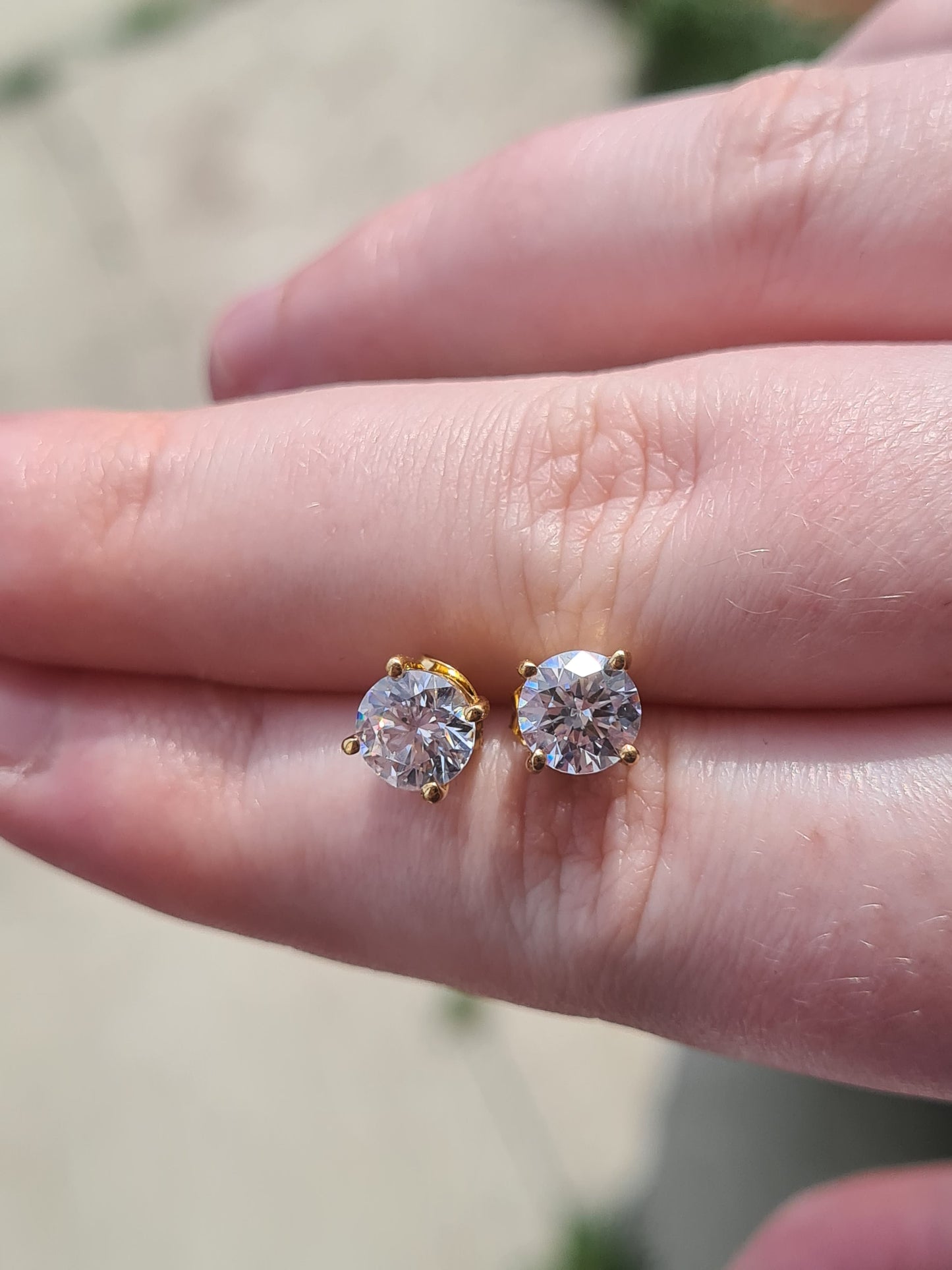 Swarovski Zirconia 2CT 14K Gold Overlay 925 Sterling Silver Stud Earrings