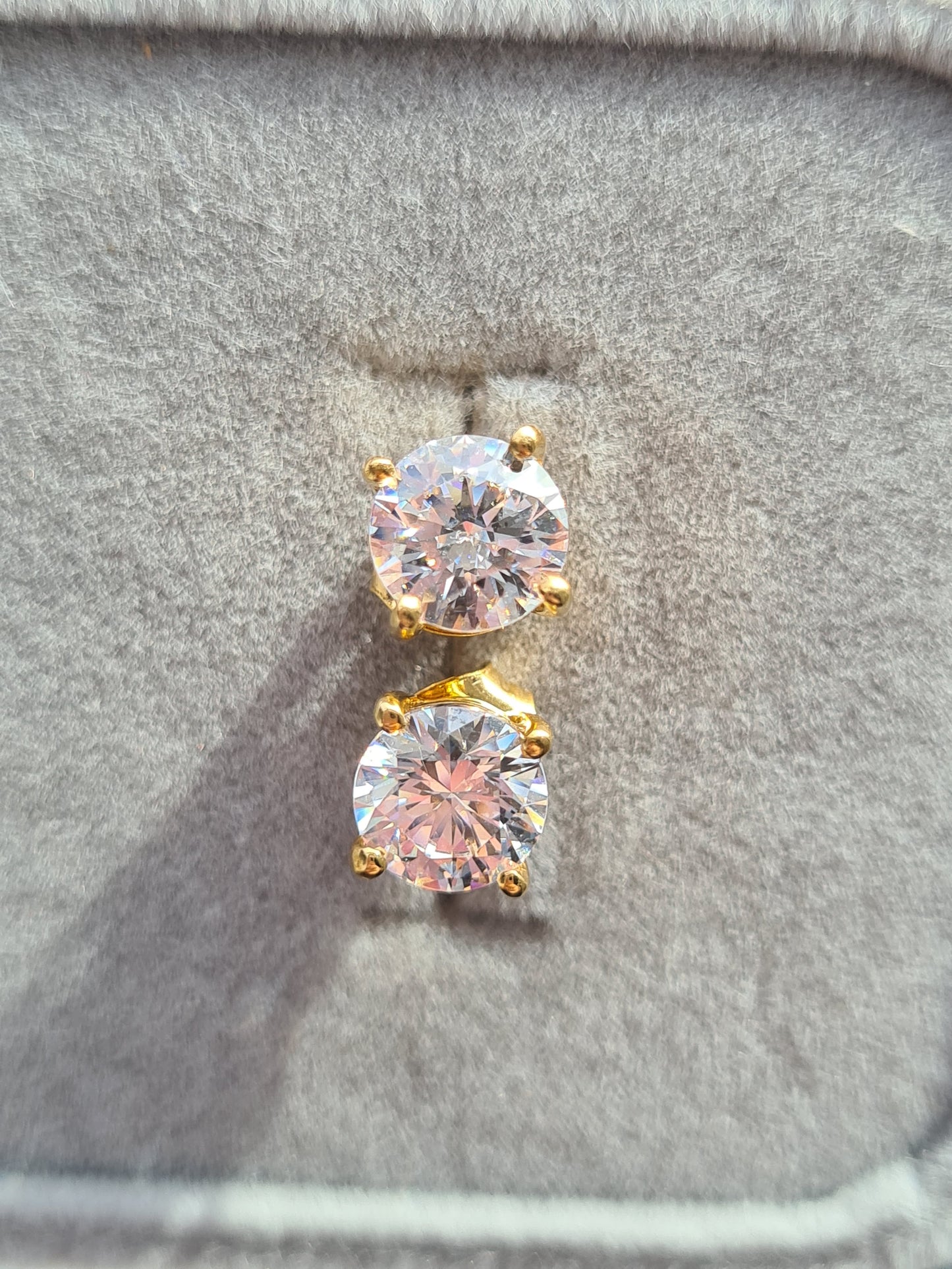 Swarovski Zirconia 2CT 14K Gold Overlay 925 Sterling Silver Stud Earrings