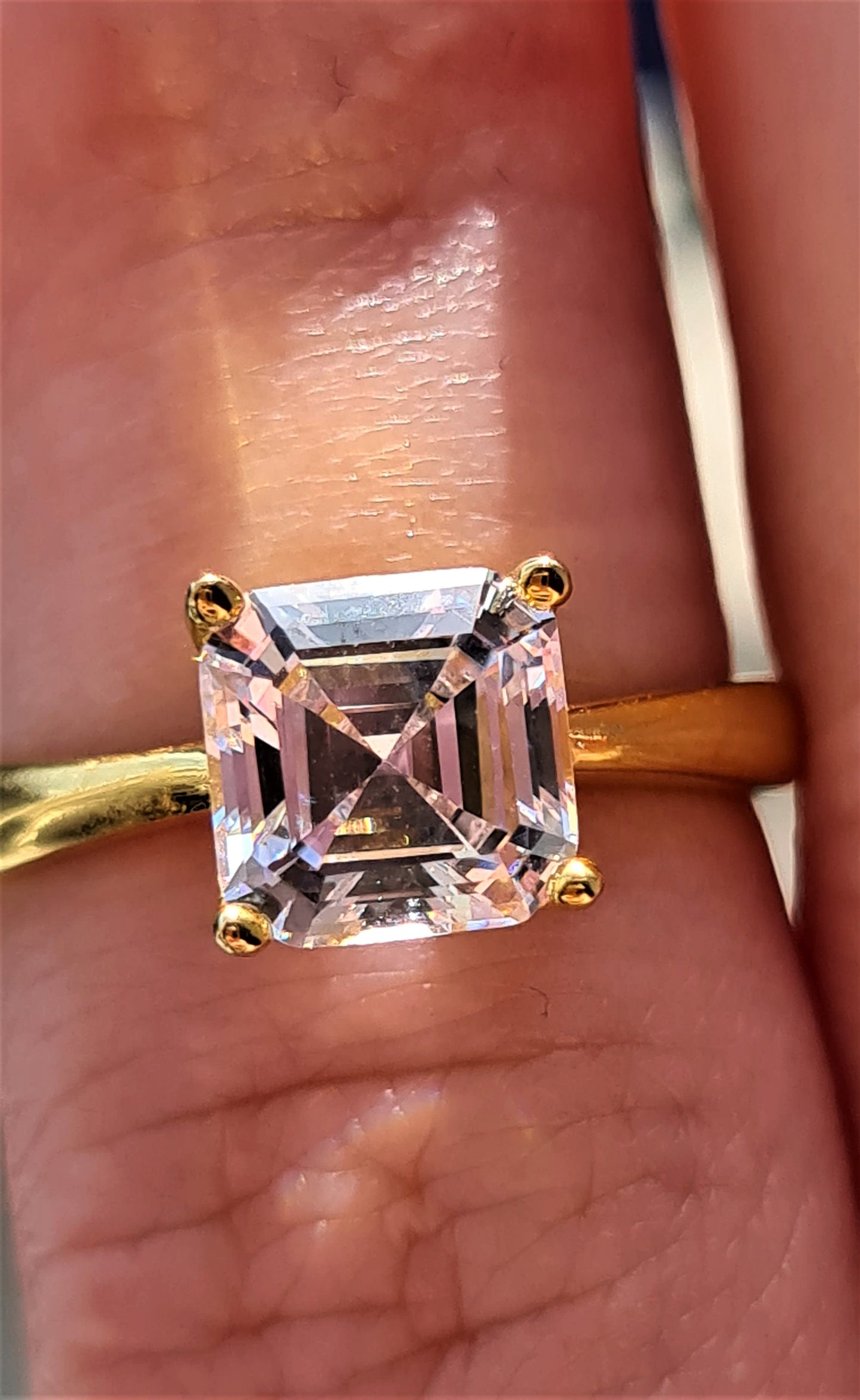 Simulated Diamond With Gold Overlay Sterling Silver SIZES M ,Q