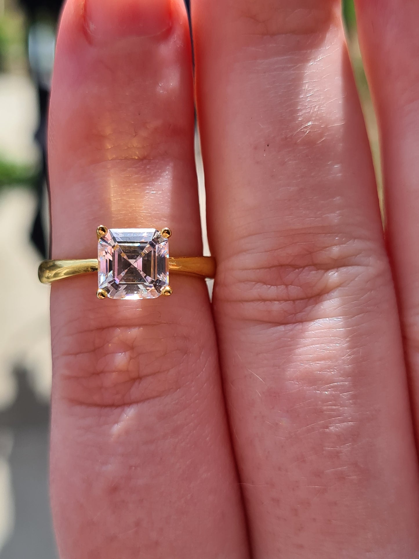 Simulated Diamond With Gold Overlay Sterling Silver SIZES M ,Q