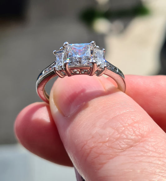 Engagement Style Sterling Silver Swarovski Zirconia Ring SIZE P