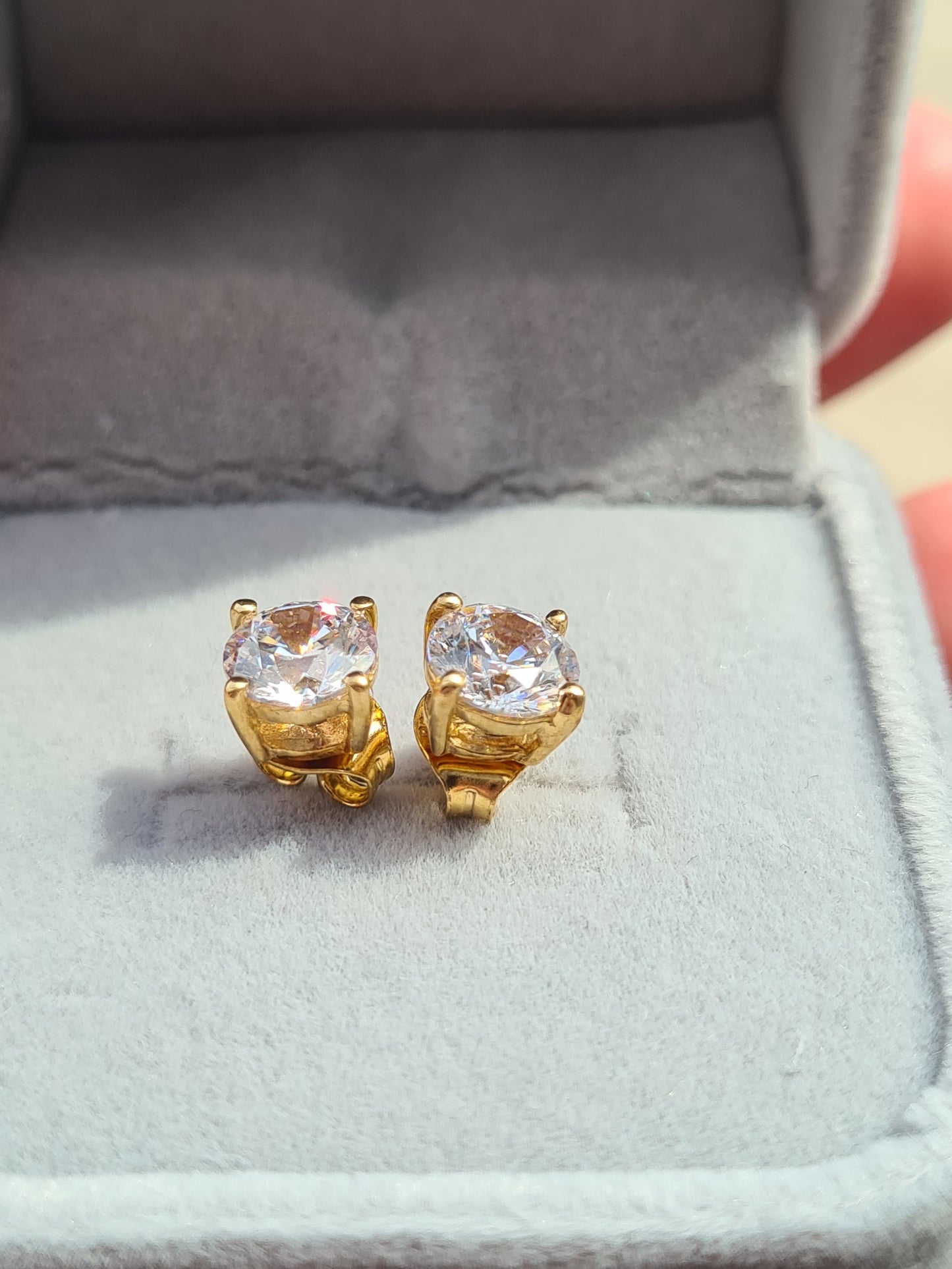 Swarovski Zirconia 2CT 14K Gold Overlay 925 Sterling Silver Stud Earrings