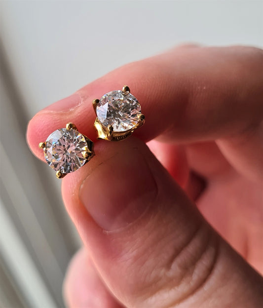 Swarovski Zirconia 2CT 14K Gold Overlay 925 Sterling Silver Stud Earrings