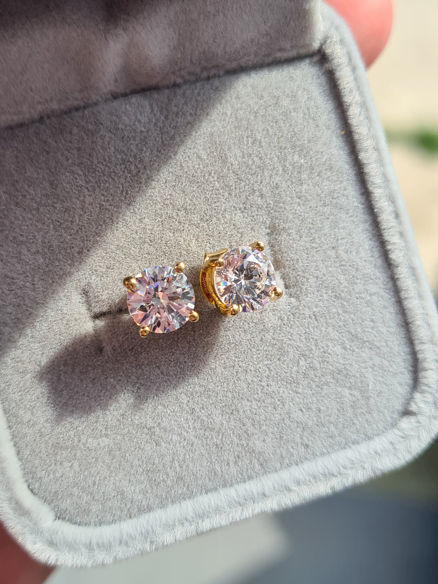 Swarovski Zirconia 2CT 14K Gold Overlay 925 Sterling Silver Stud Earrings