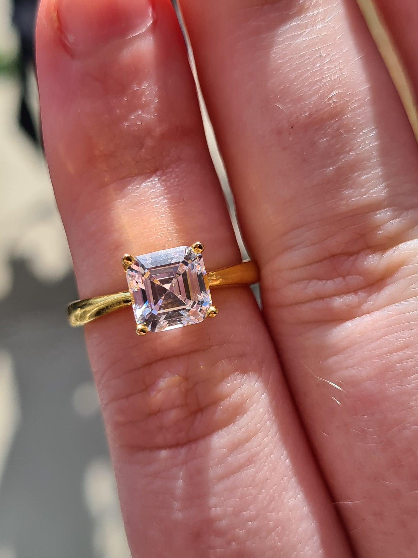 Simulated Diamond With Gold Overlay Sterling Silver SIZES M ,Q