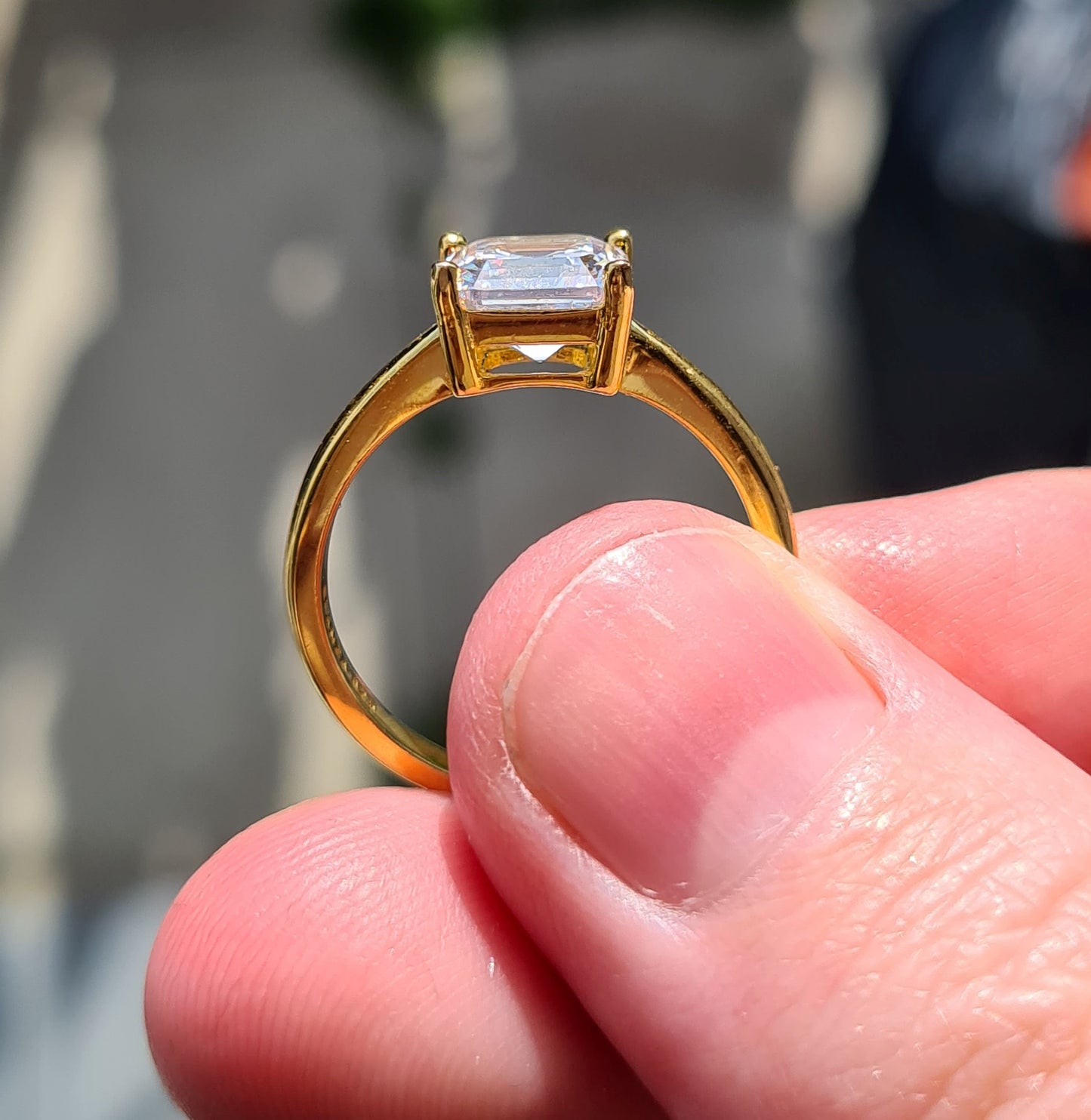 Simulated Diamond With Gold Overlay Sterling Silver SIZES M ,Q