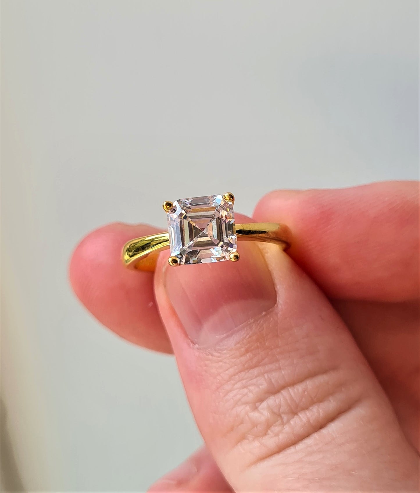 Simulated Diamond With Gold Overlay Sterling Silver SIZES M ,Q