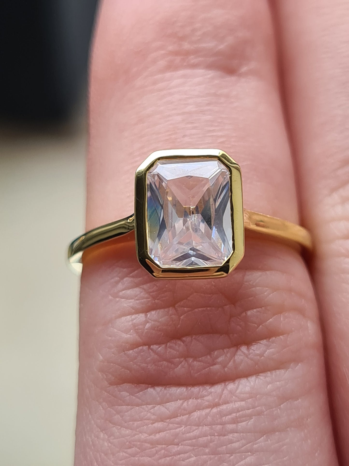 Simulated Diamond Octagon Cut Solitaire Ring SIZES N, O