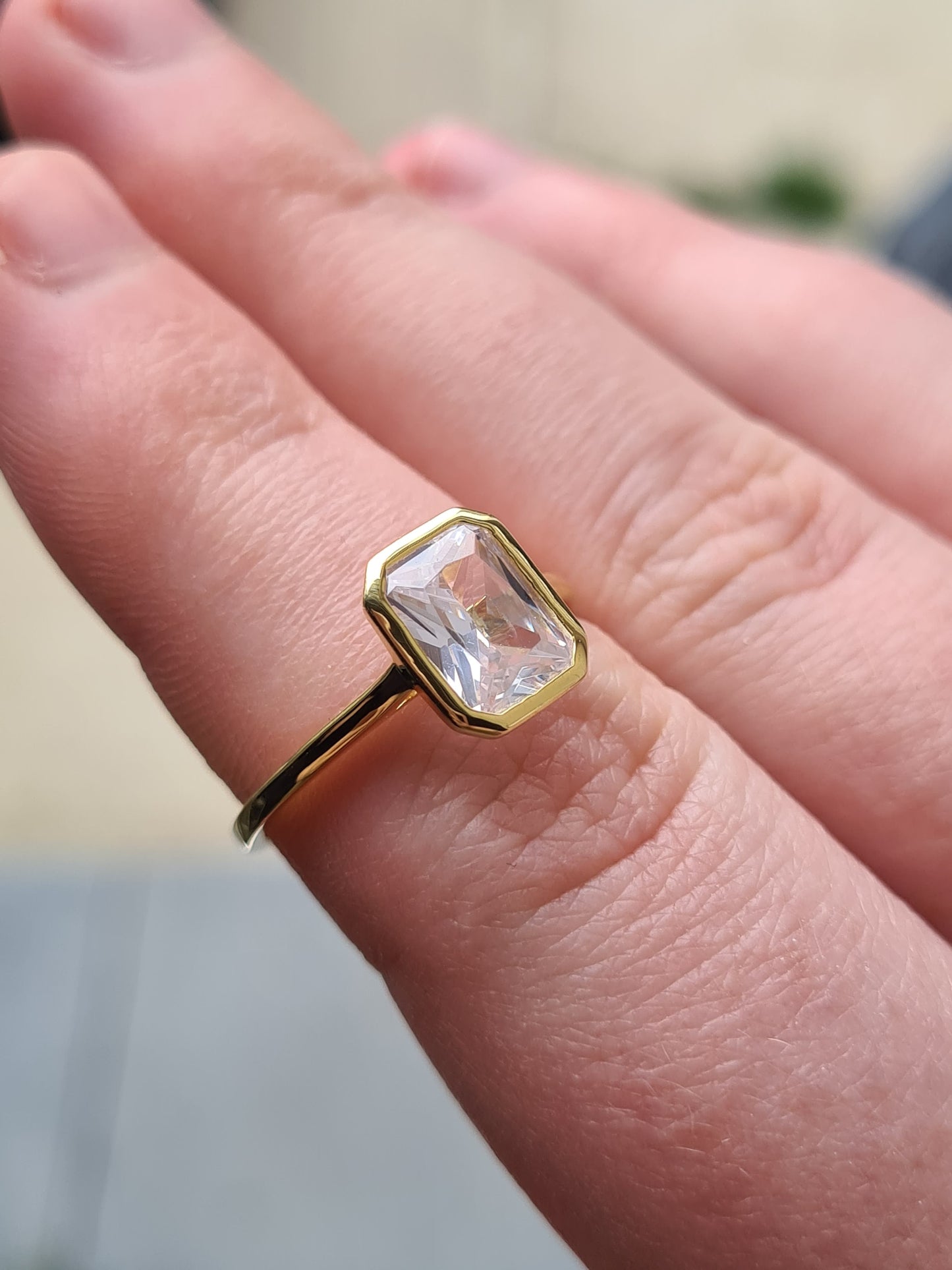 Simulated Diamond Octagon Cut Solitaire Ring SIZES N, O