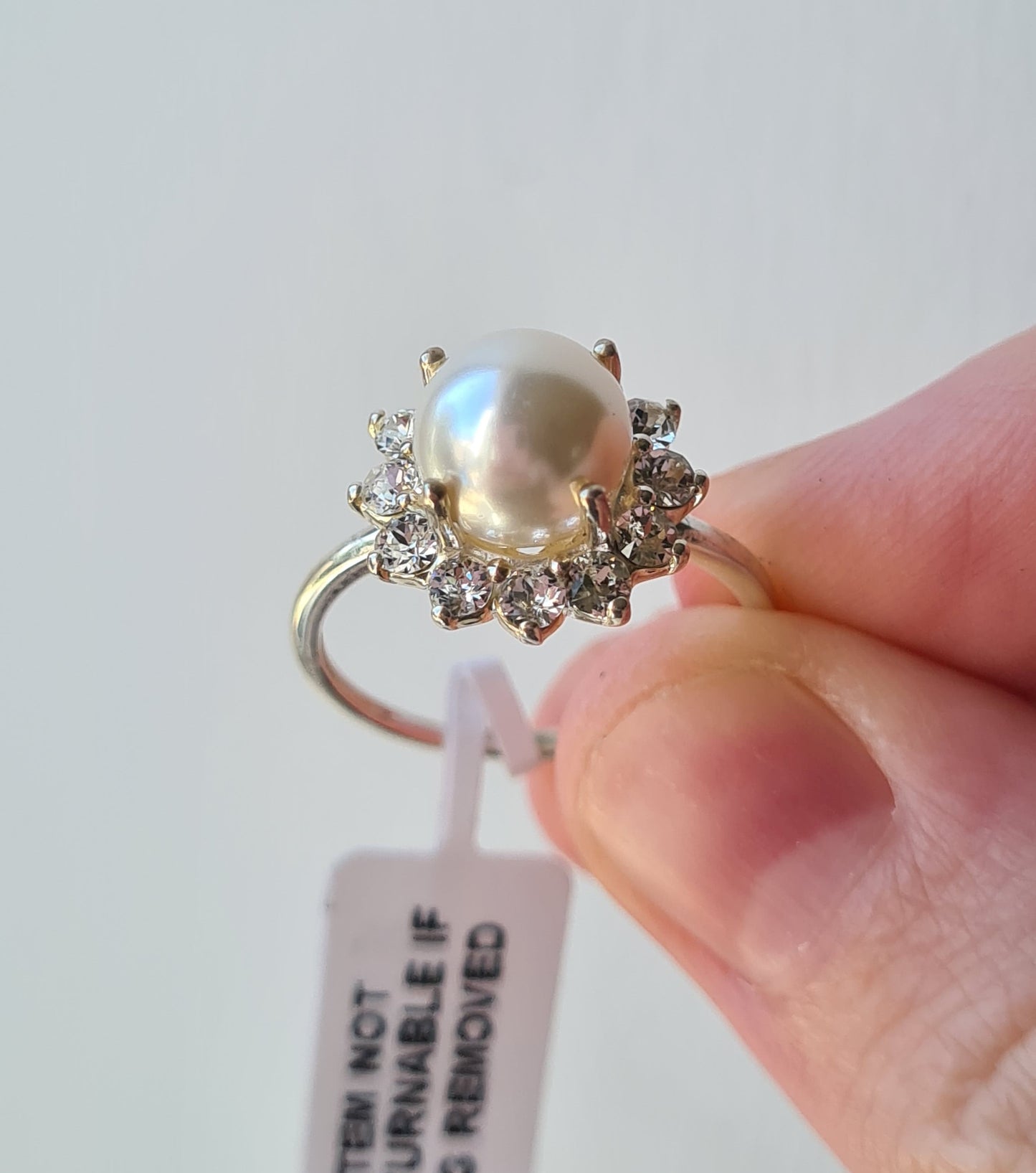 Swarovski Pearl and Zirconia Ring Sterling Silver SIZE N
