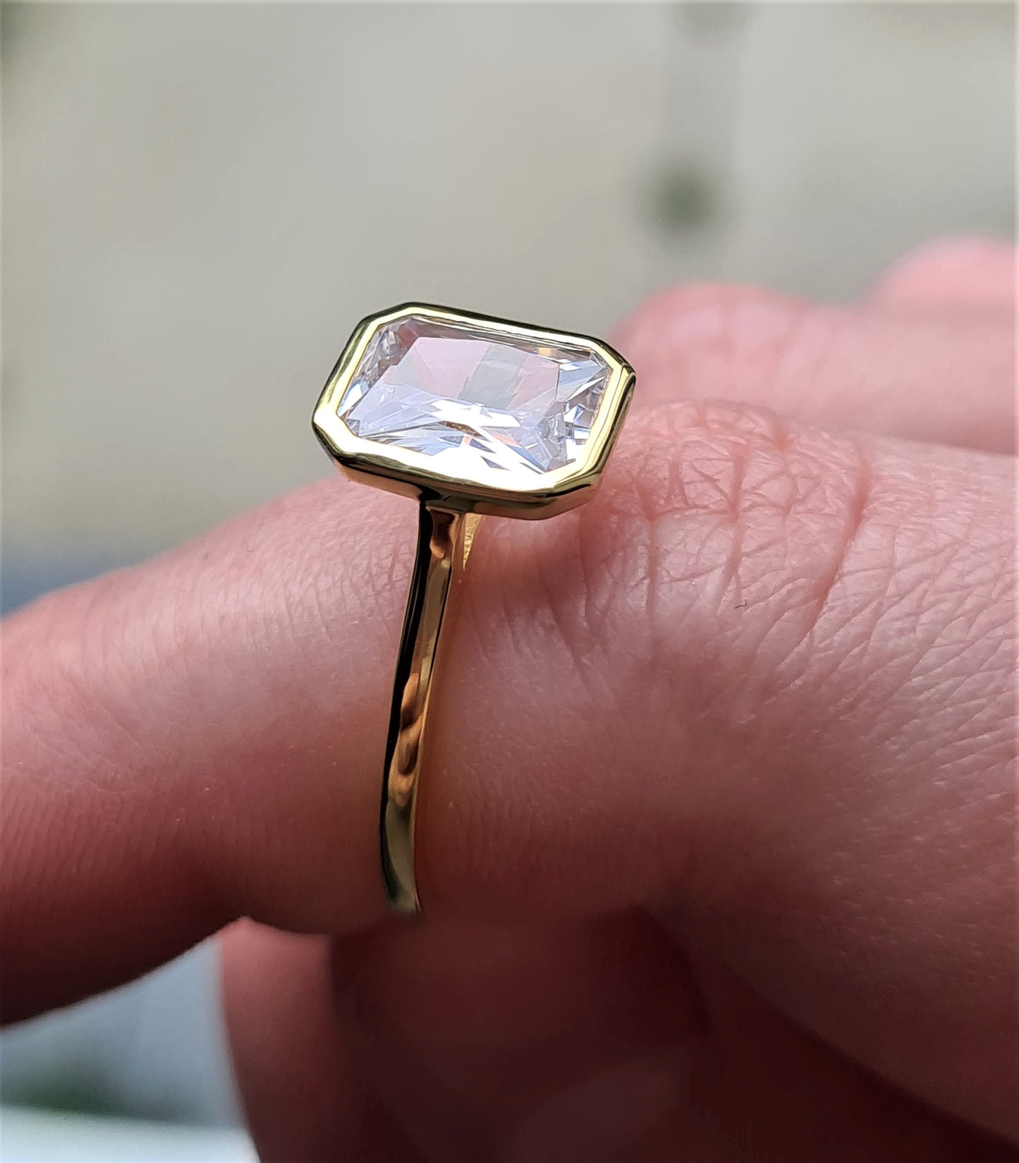 Simulated Diamond Octagon Cut Solitaire Ring SIZES N, O