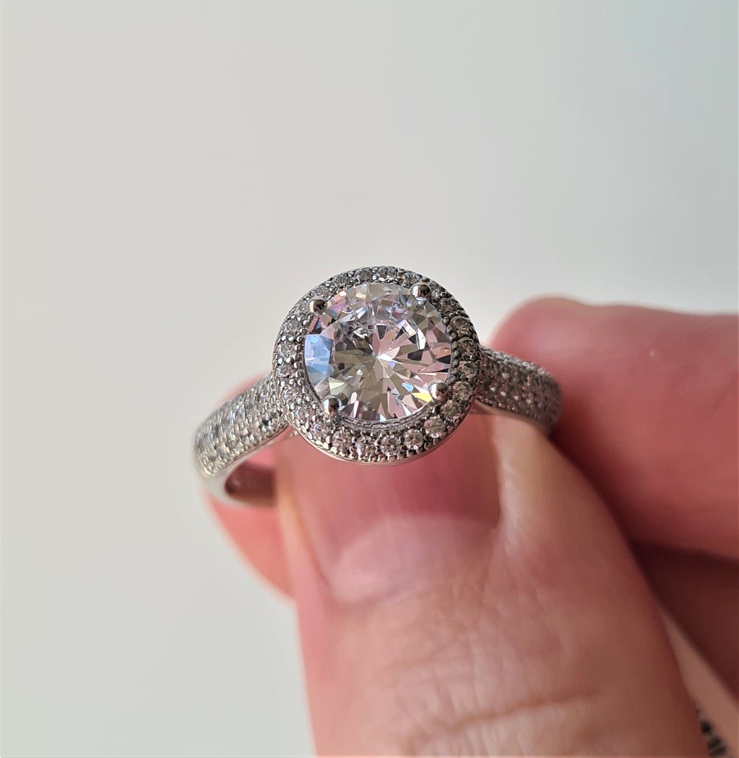 Simulated Diamond Halo Engagement Style Ring SIZES M,N,O,U