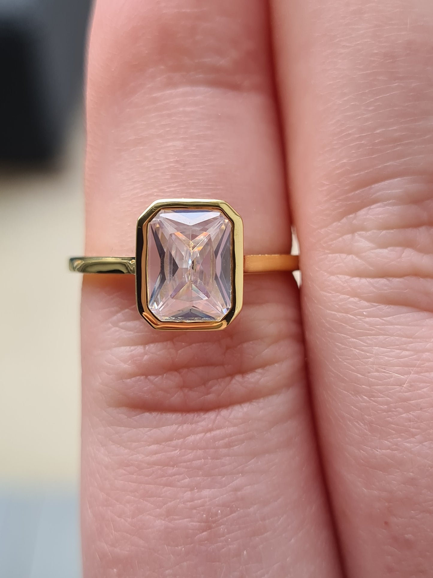 Simulated Diamond Octagon Cut Solitaire Ring SIZES N, O