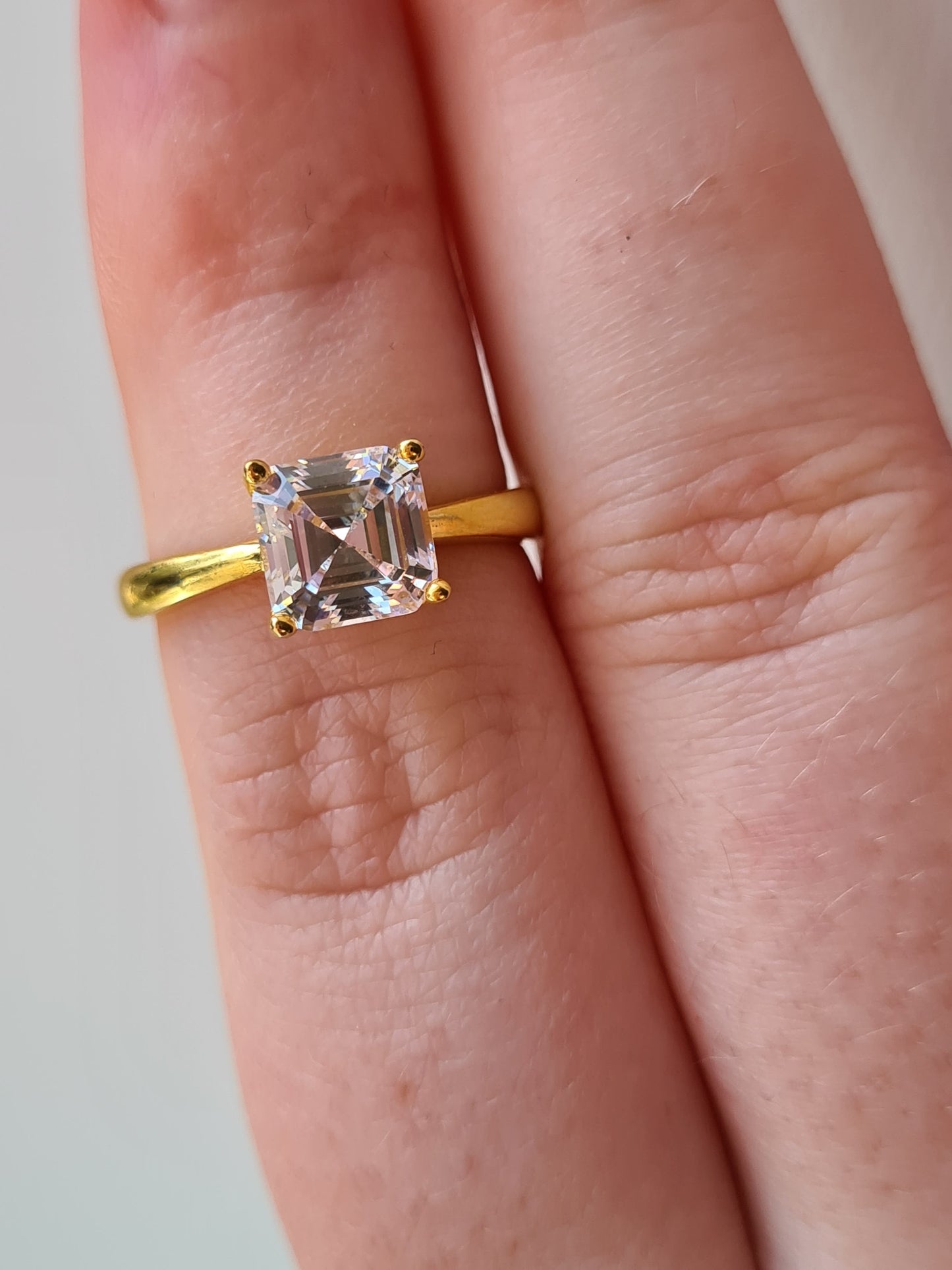 Simulated Diamond With Gold Overlay Sterling Silver SIZES M ,Q