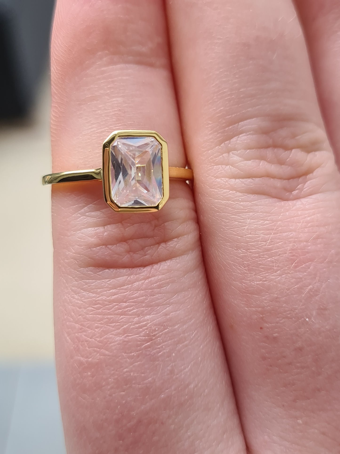 Simulated Diamond Octagon Cut Solitaire Ring SIZES N, O