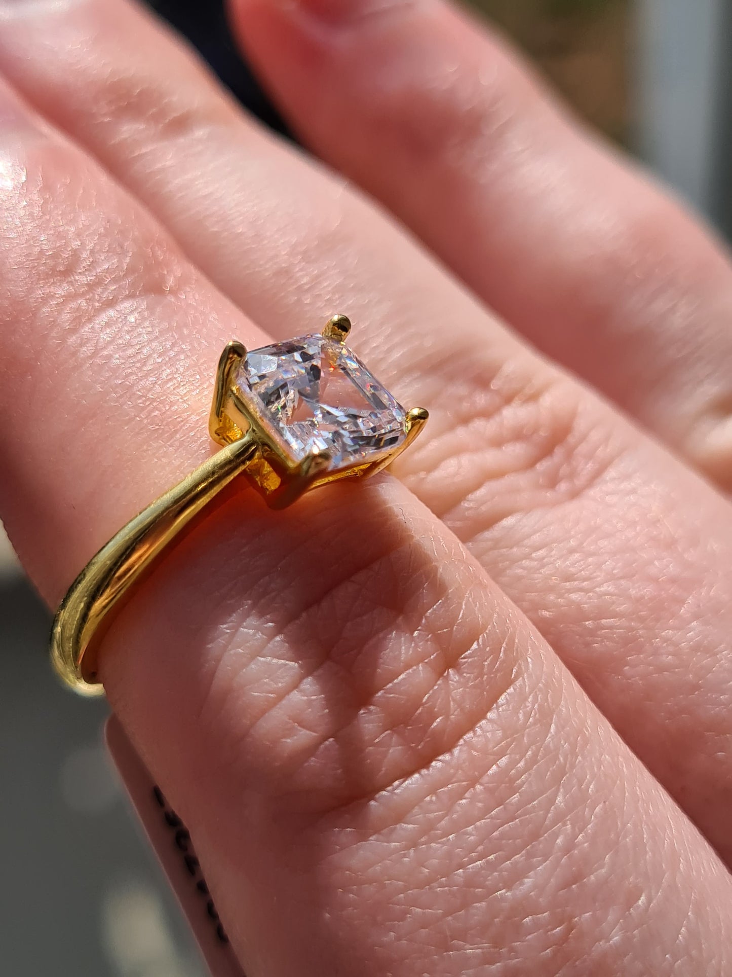 Simulated Diamond With Gold Overlay Sterling Silver SIZES M ,Q