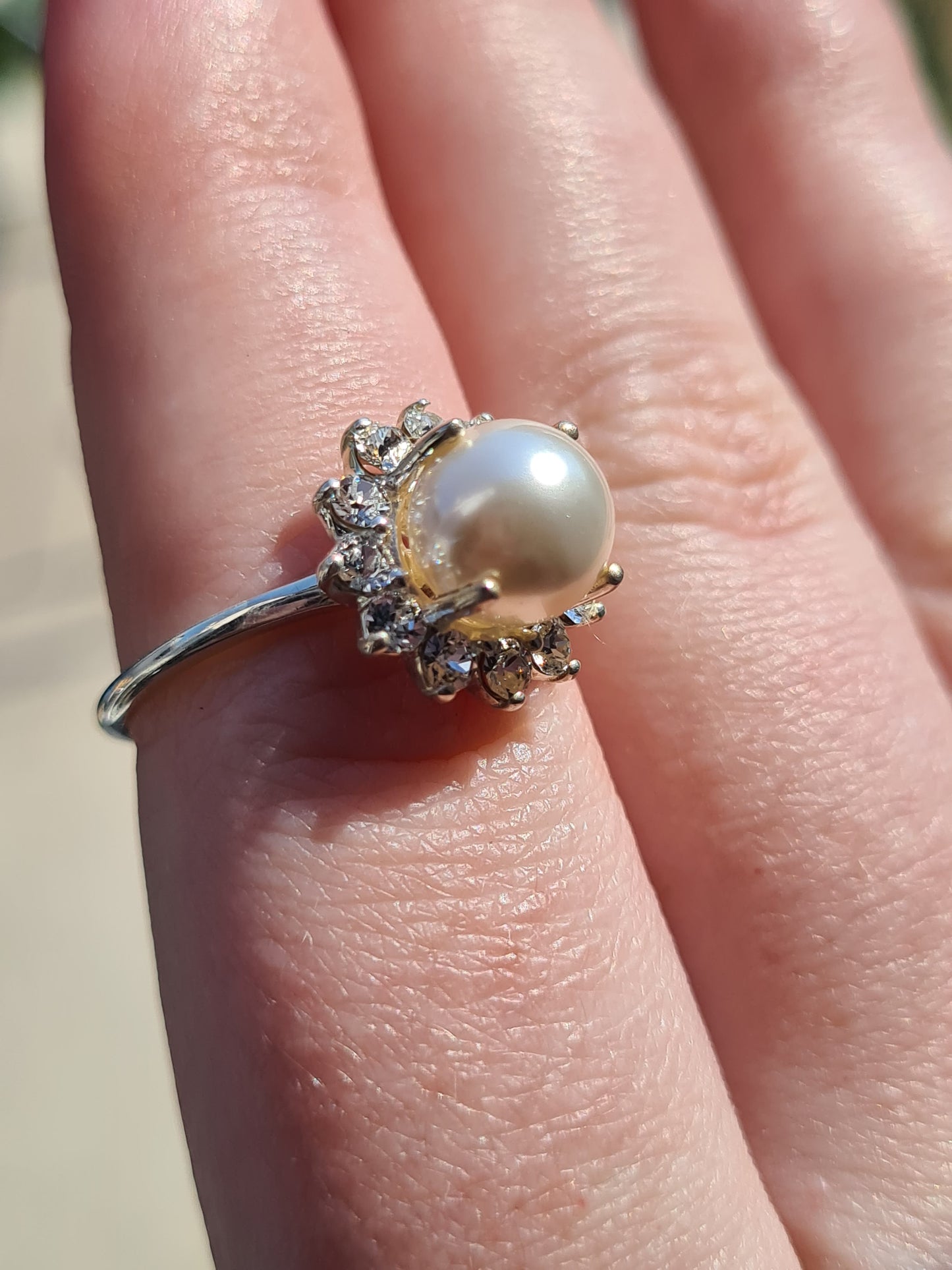 Swarovski Pearl and Zirconia Ring Sterling Silver SIZE N