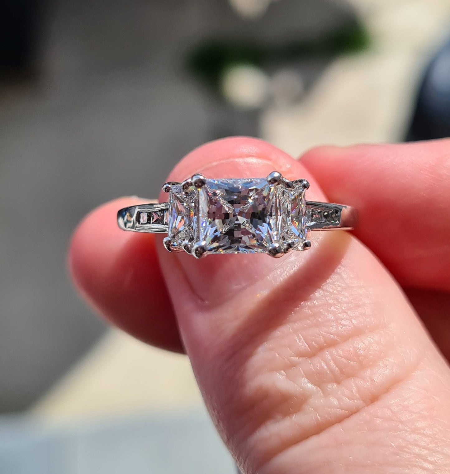 Engagement Style Sterling Silver Swarovski Zirconia Ring SIZE P