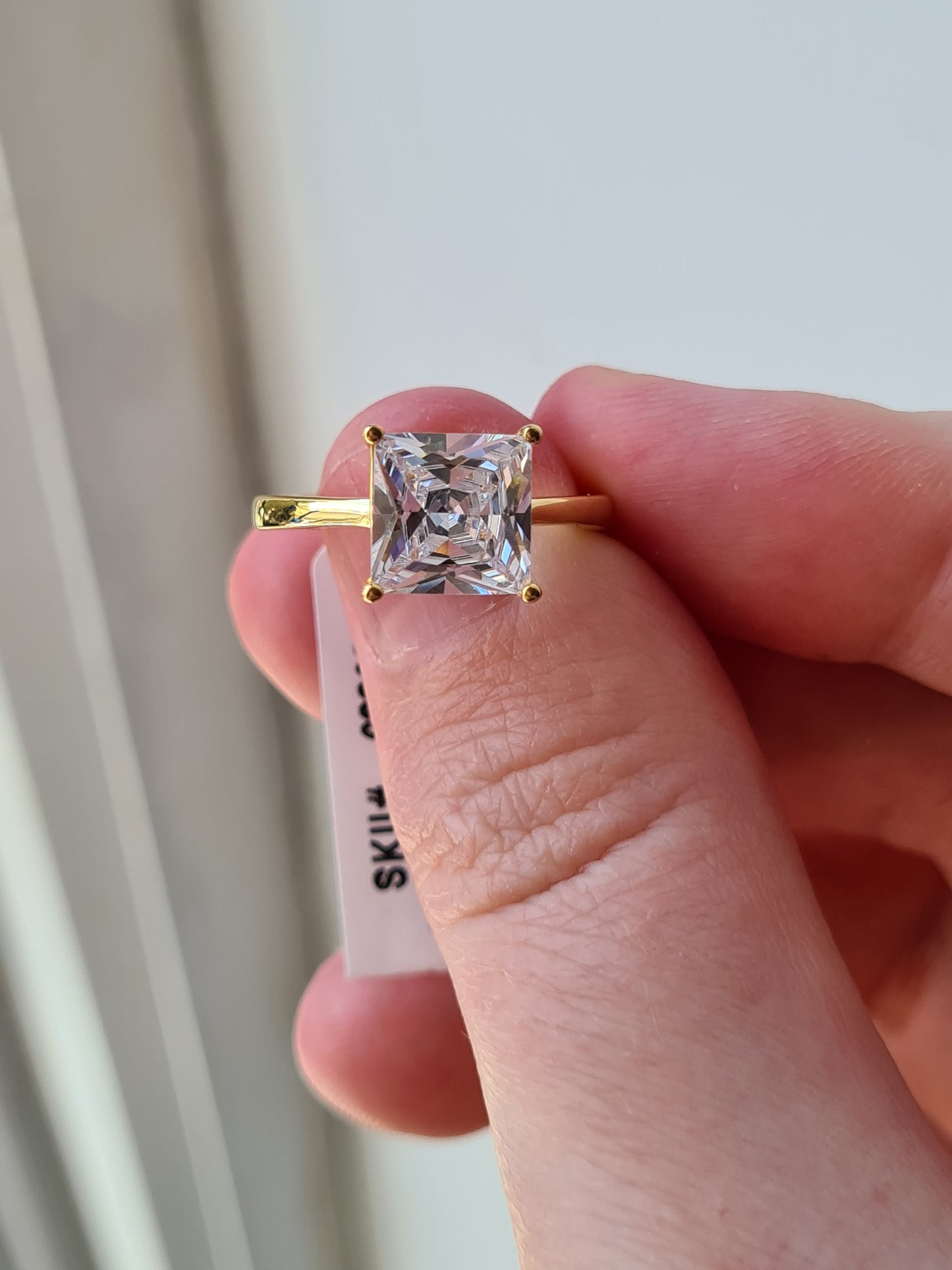 Simulated Diamond Solitaire Ring 925 Sterling Silver With Gold Overlay SIZES N , P