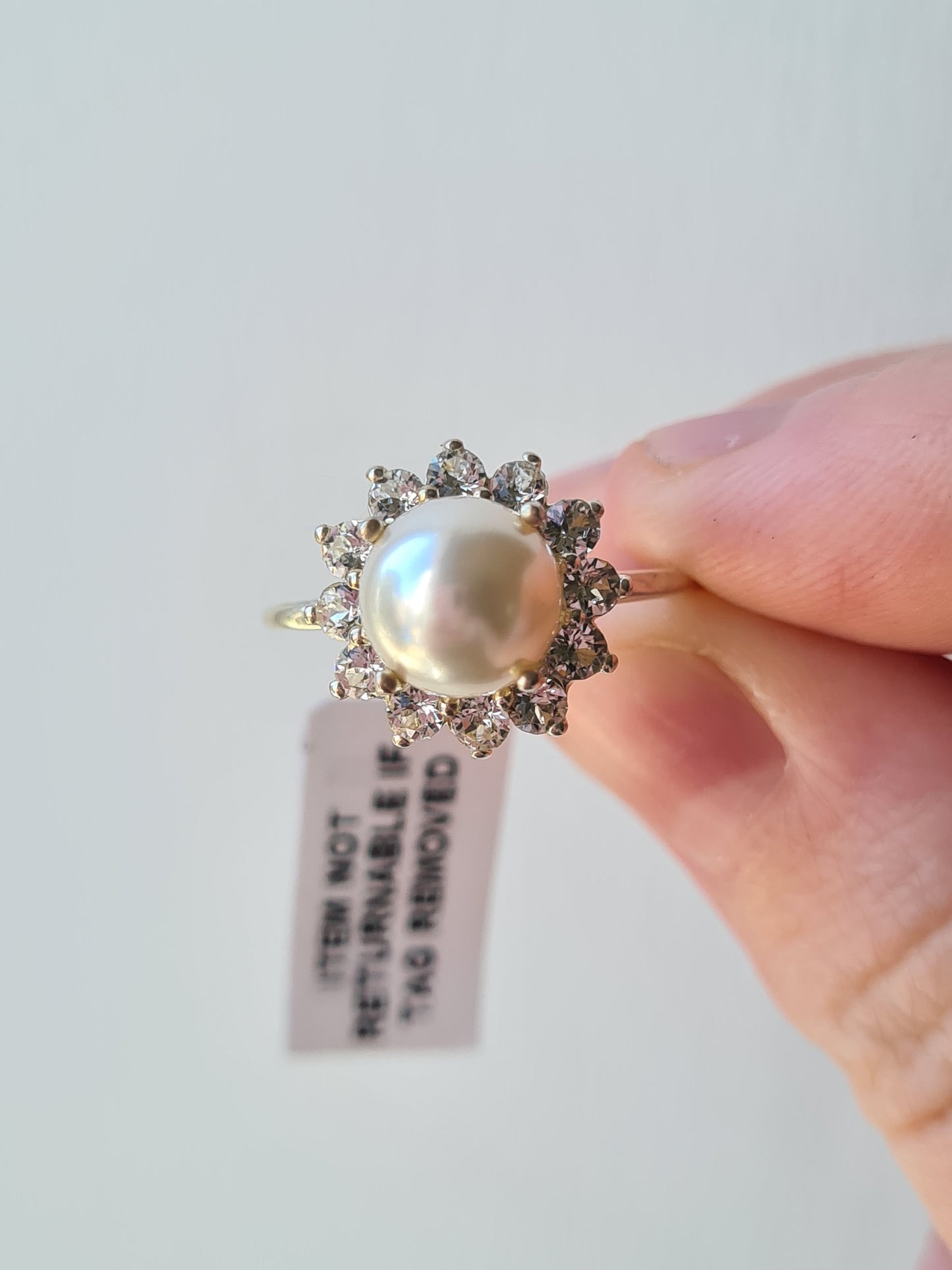 Swarovski Pearl and Zirconia Ring Sterling Silver SIZE N