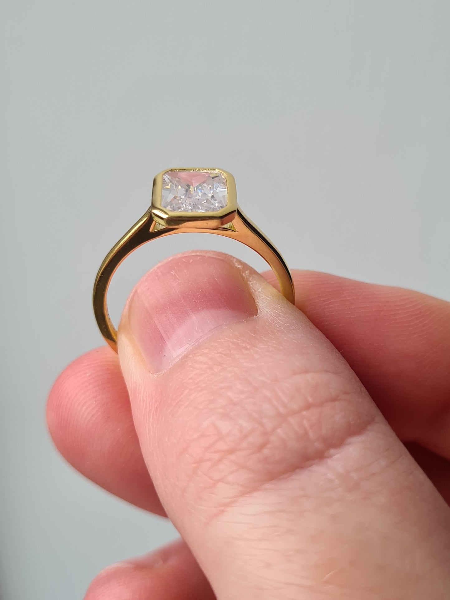 Simulated Diamond Octagon Cut Solitaire Ring SIZES N, O