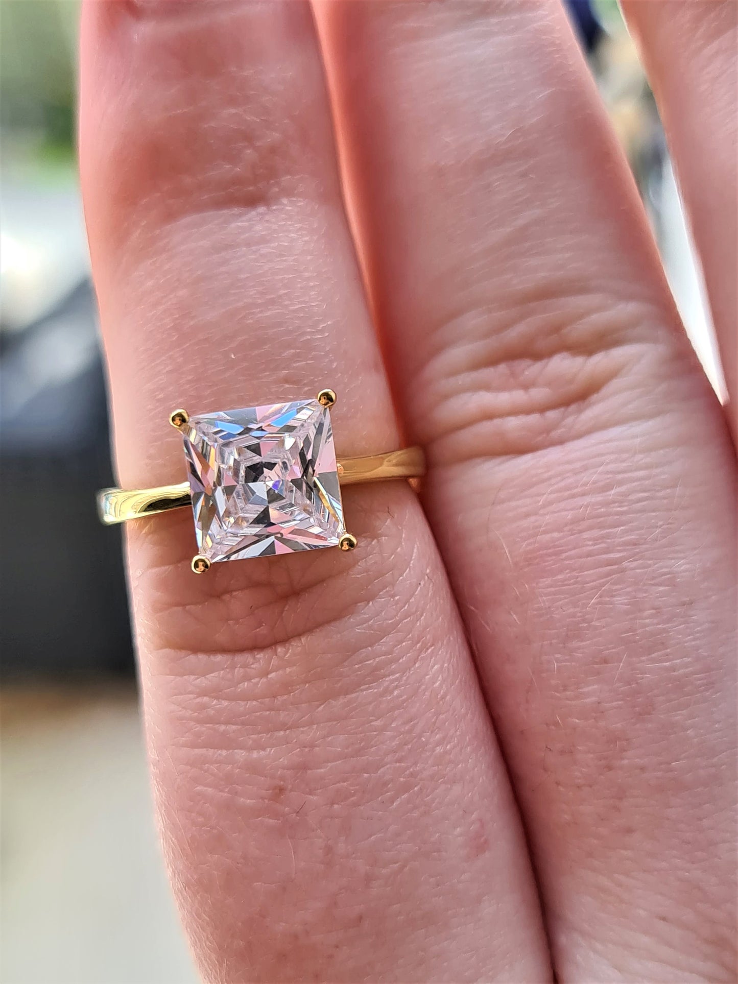 Simulated Diamond Solitaire Ring 925 Sterling Silver With Gold Overlay SIZES N , P