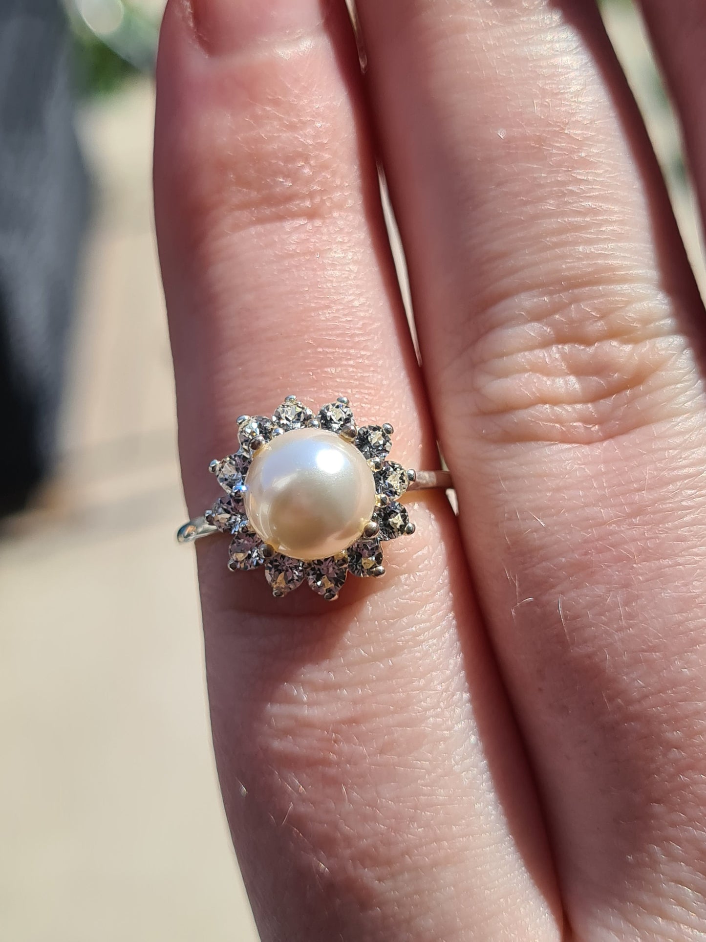 Swarovski Pearl and Zirconia Ring Sterling Silver SIZE N
