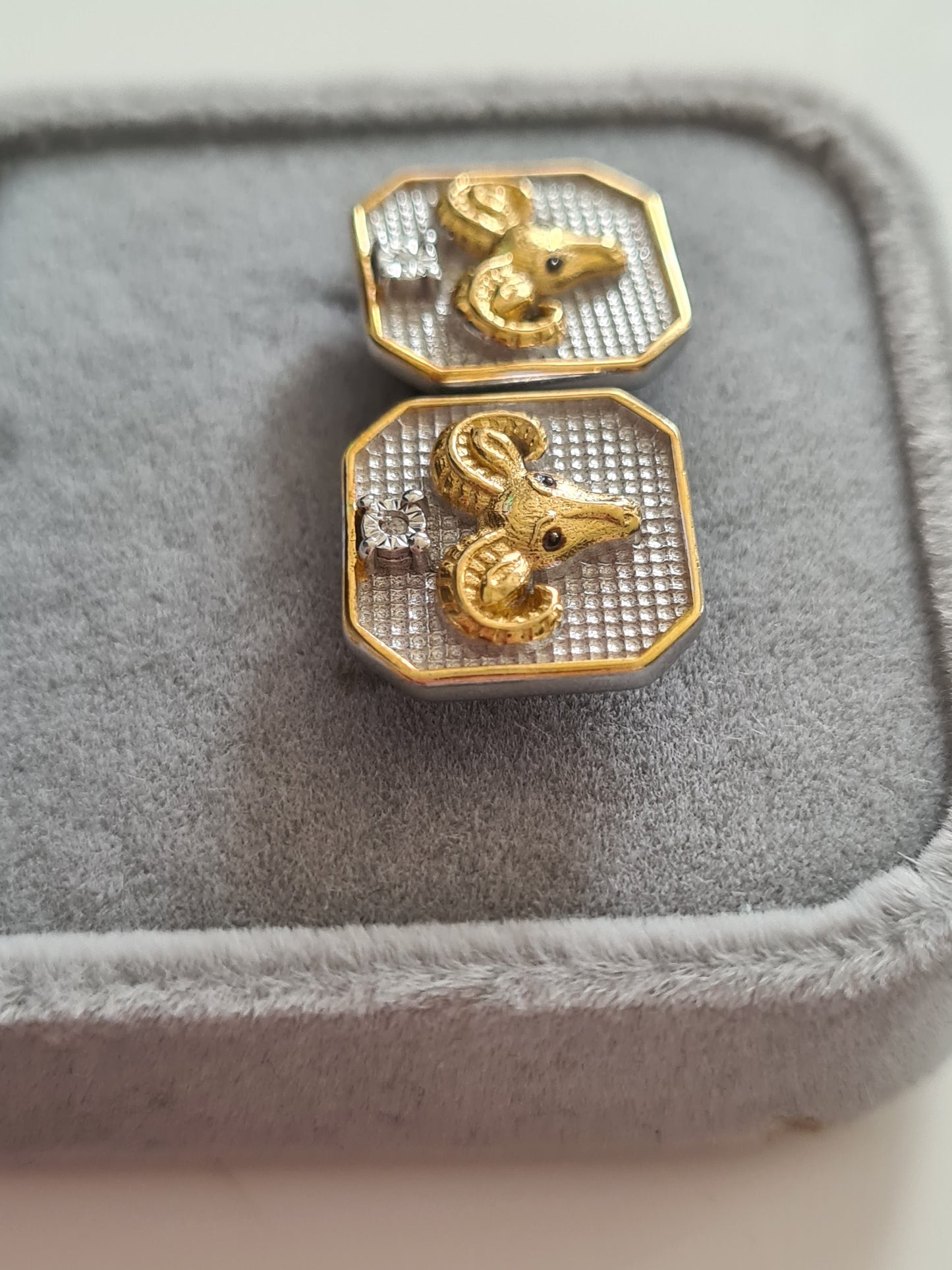 Aries Zodiac White Diamond Stud Earrings 925 Sterling Silver & 9K Gold Overlay