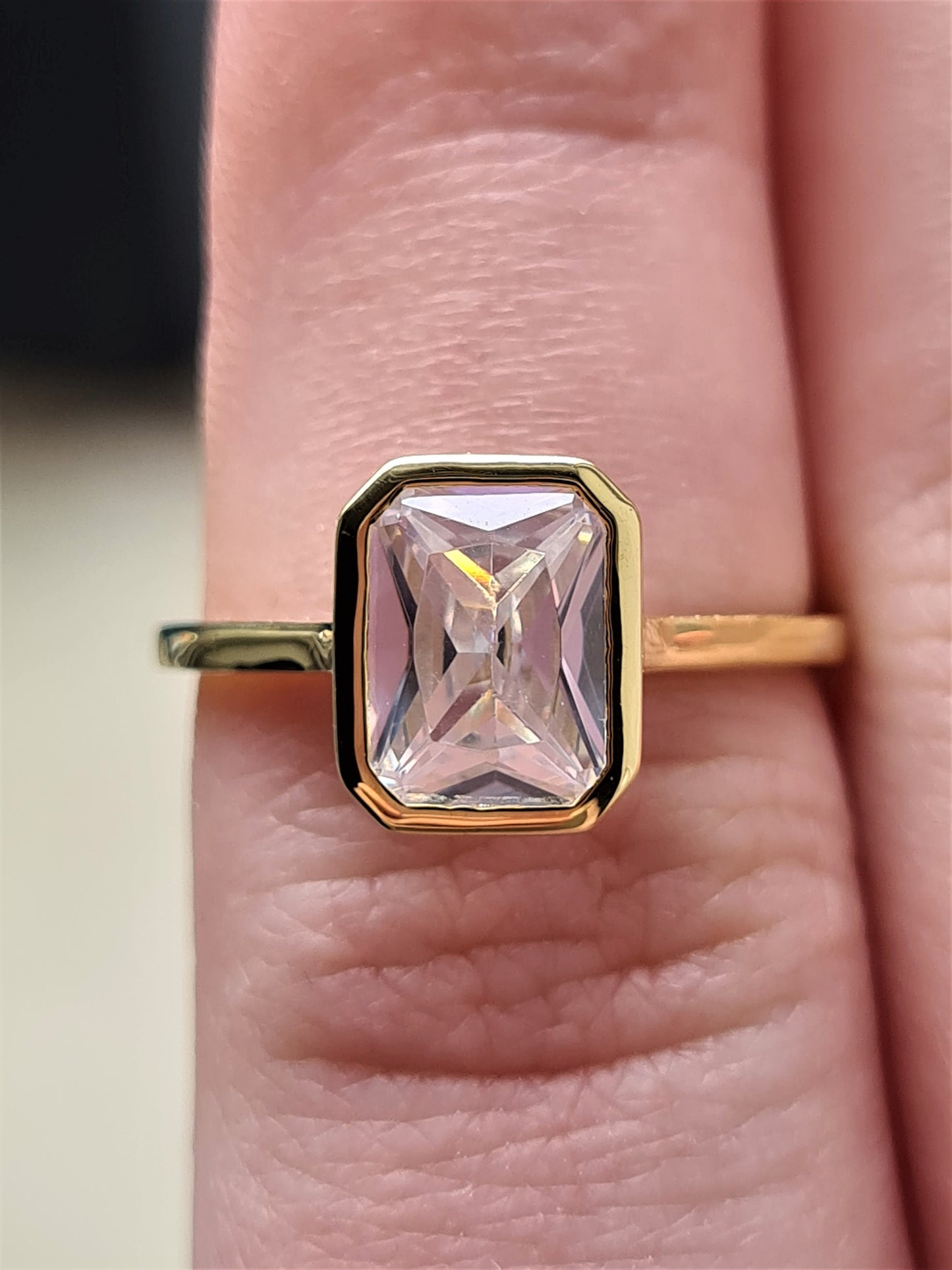 Simulated Diamond Octagon Cut Solitaire Ring SIZES N, O