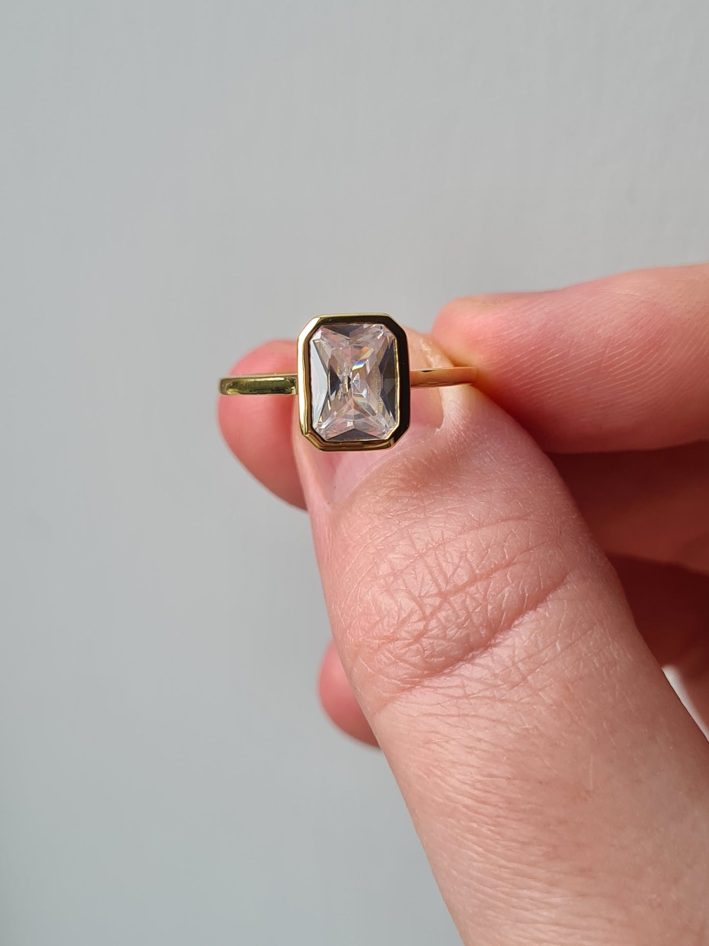 Simulated Diamond Octagon Cut Solitaire Ring SIZES N, O