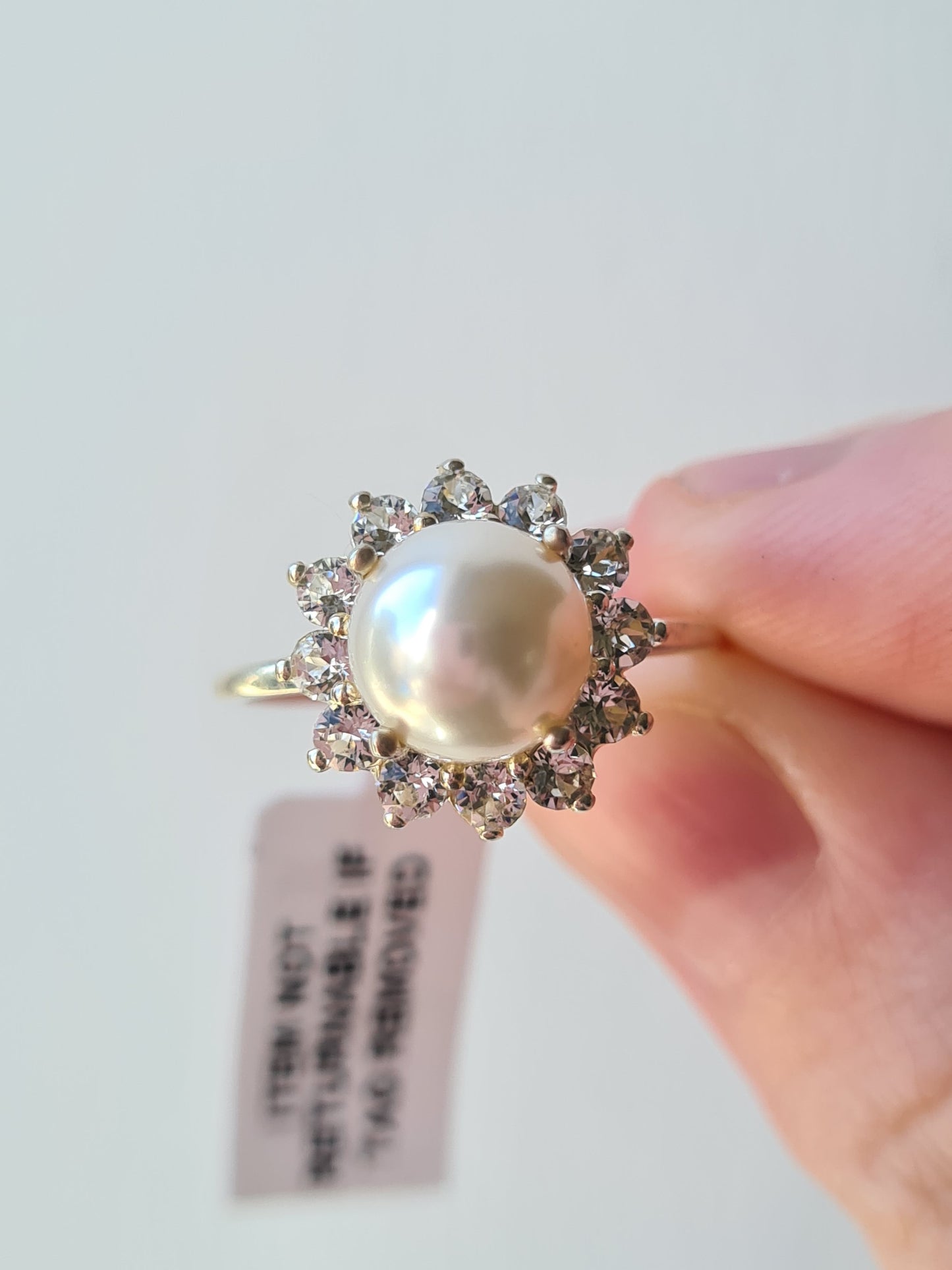 Swarovski Pearl and Zirconia Ring Sterling Silver SIZE N