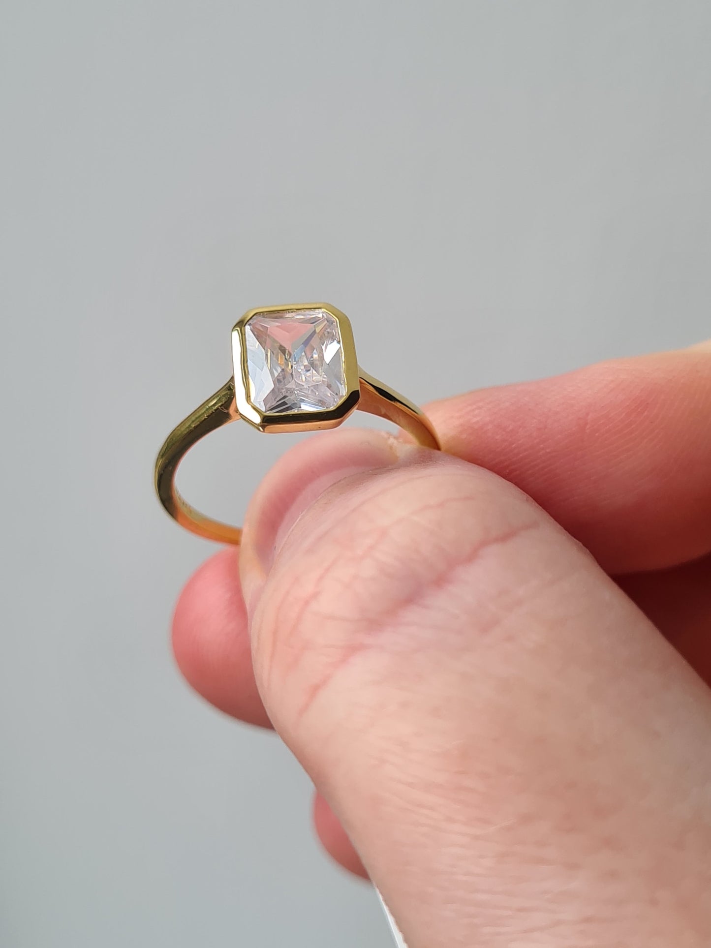 Simulated Diamond Octagon Cut Solitaire Ring SIZES N, O