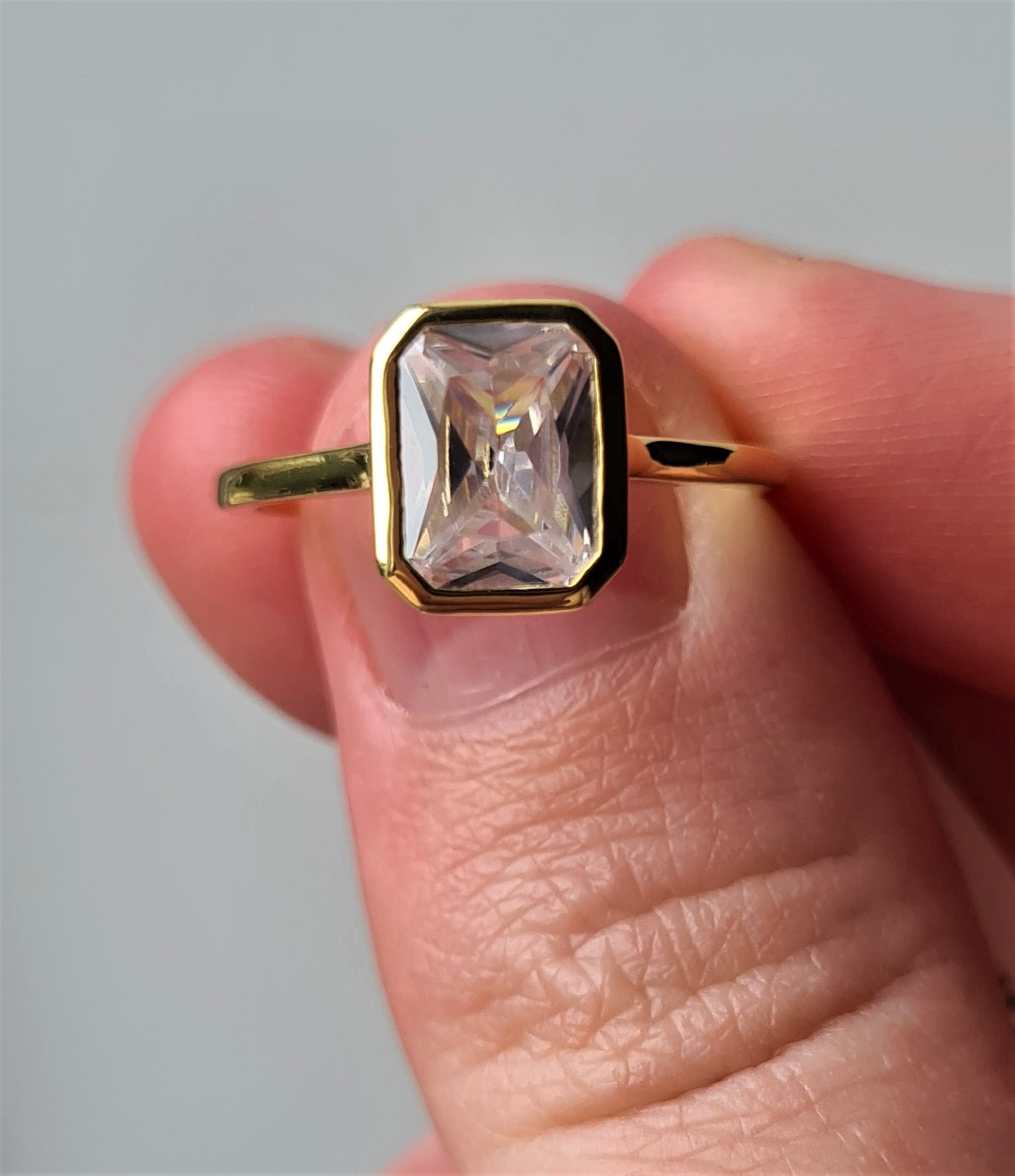 Simulated Diamond Octagon Cut Solitaire Ring SIZES N, O