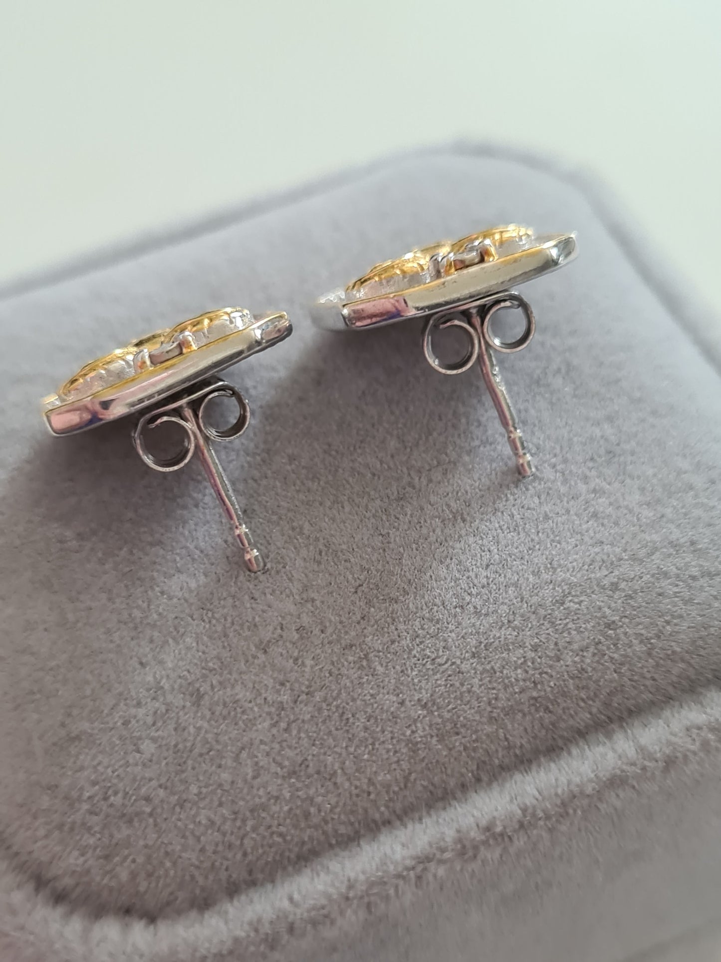 Aries Zodiac White Diamond Stud Earrings 925 Sterling Silver & 9K Gold Overlay